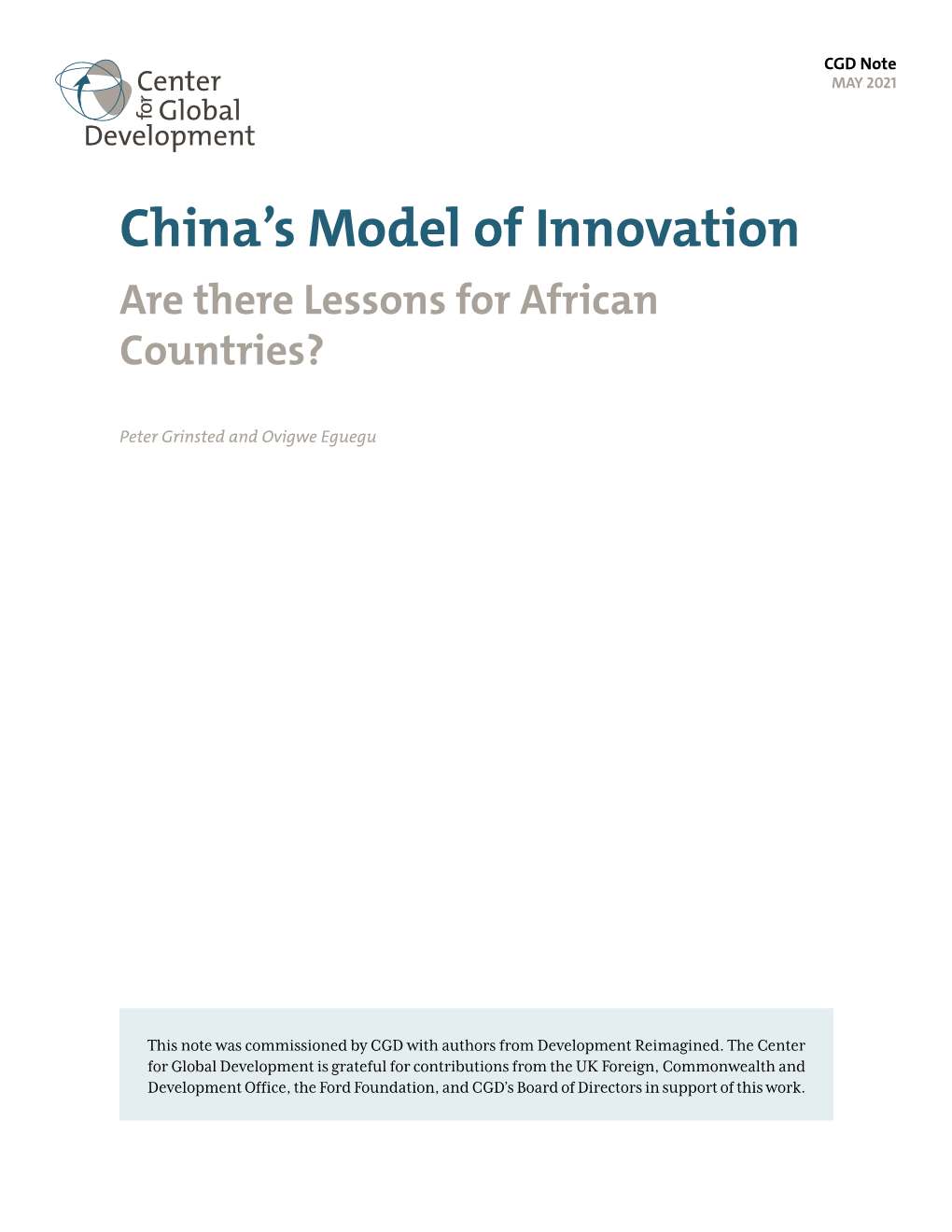 China's Model of Innovation