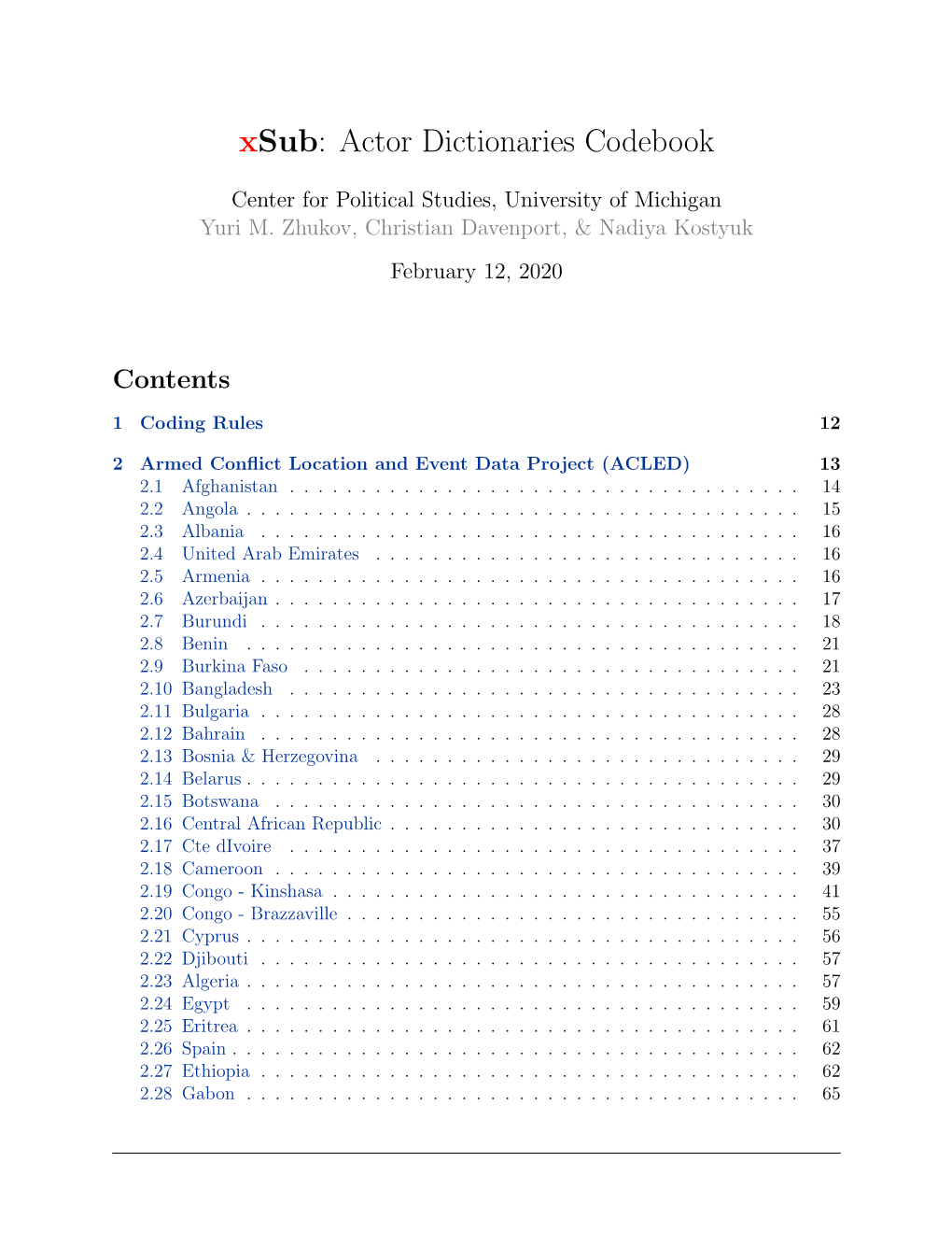 Actor Dictionaries Codebook