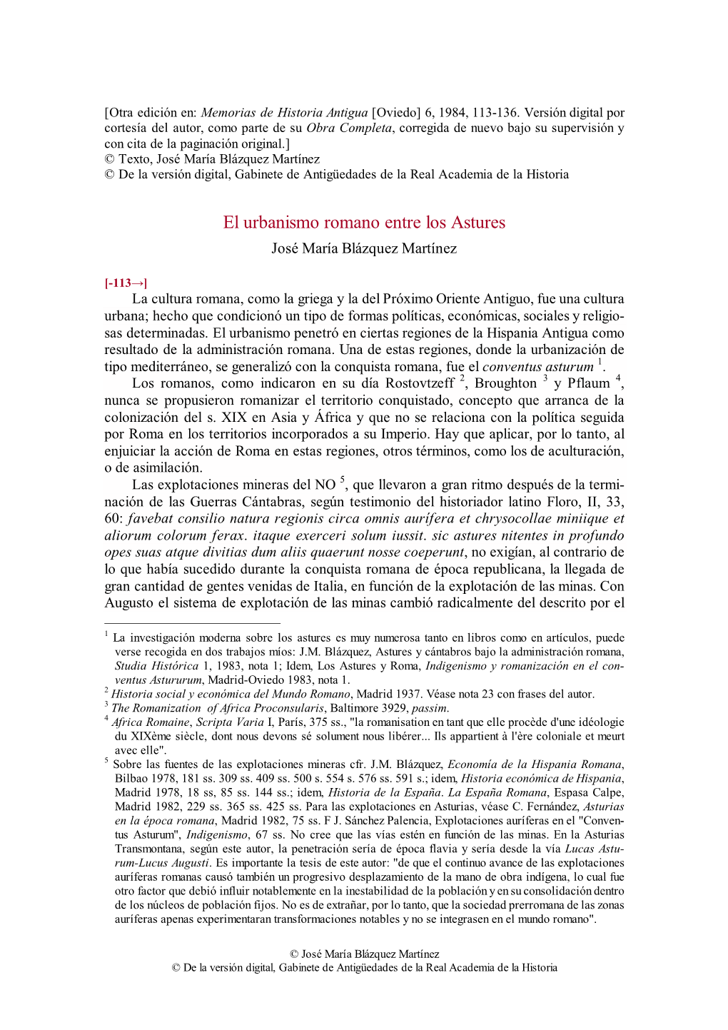 El Urbanismo Romano Entre Los Astures José María Blázquez Martínez