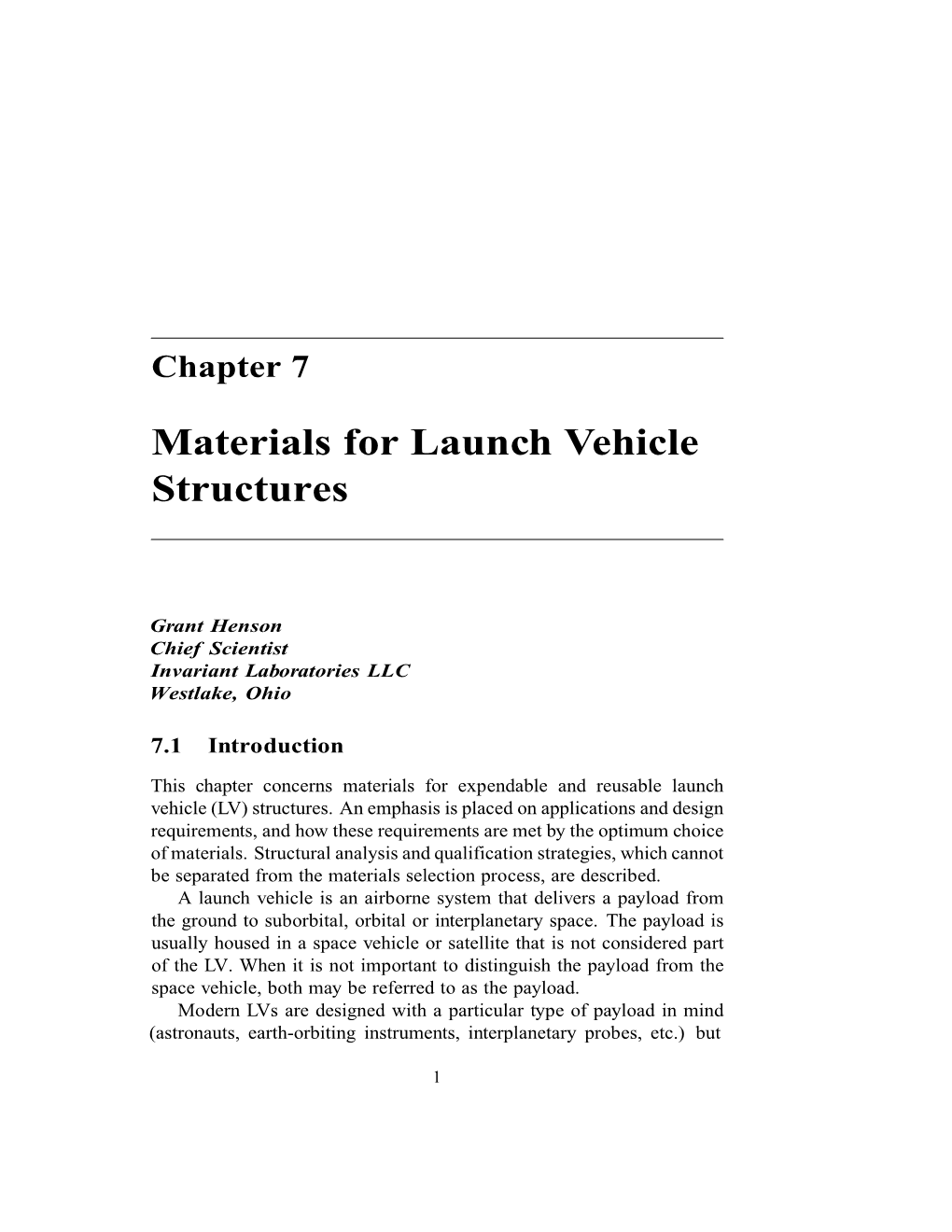 Materials for Launch Vehicle Structures