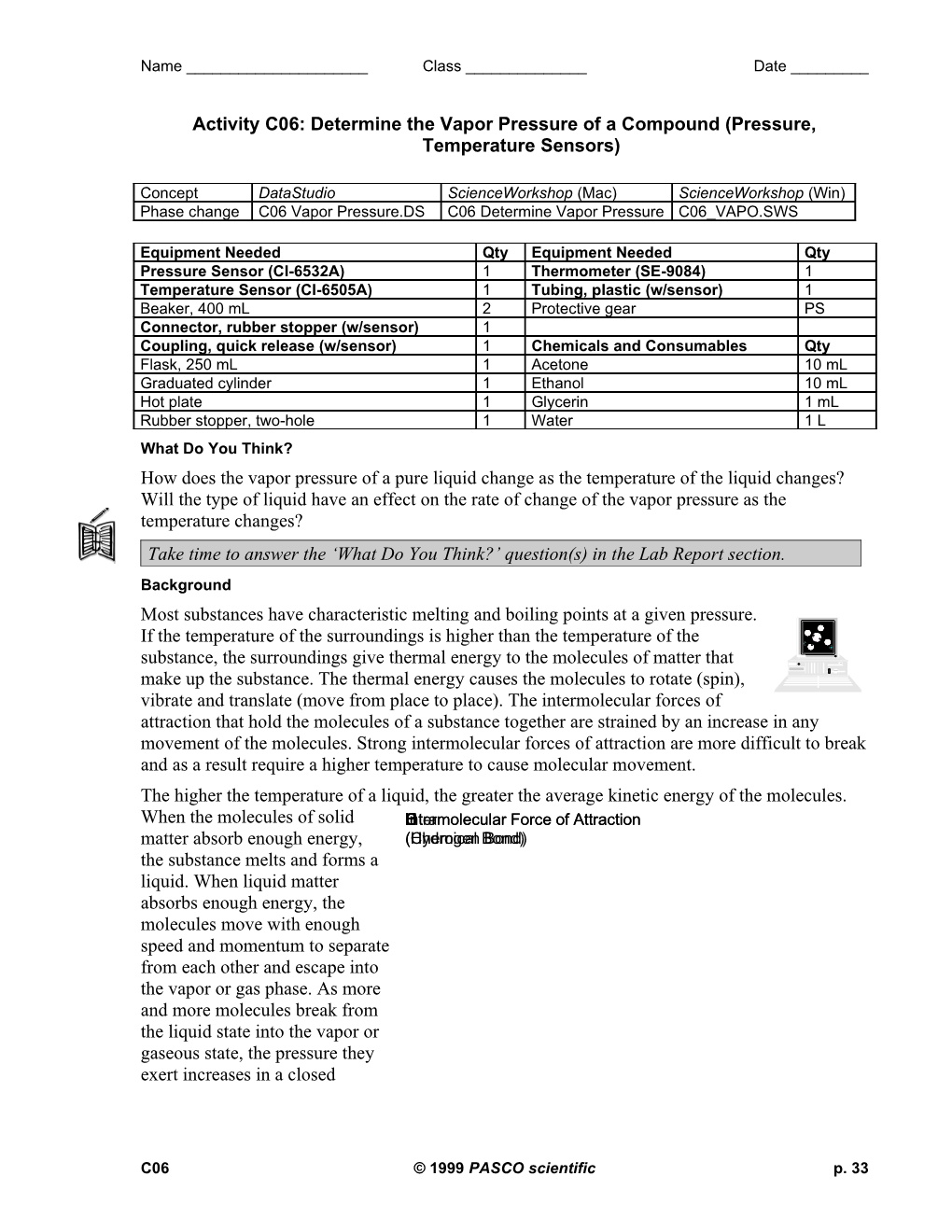 Experiment C06: Determination of the Vapor Pressure of a Compound