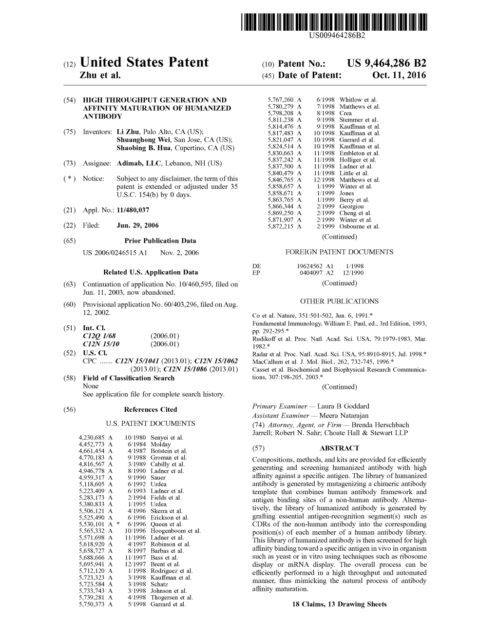 (12) United States Patent (10) Patent No.: US 9,464,286 B2 Zhu Et Al