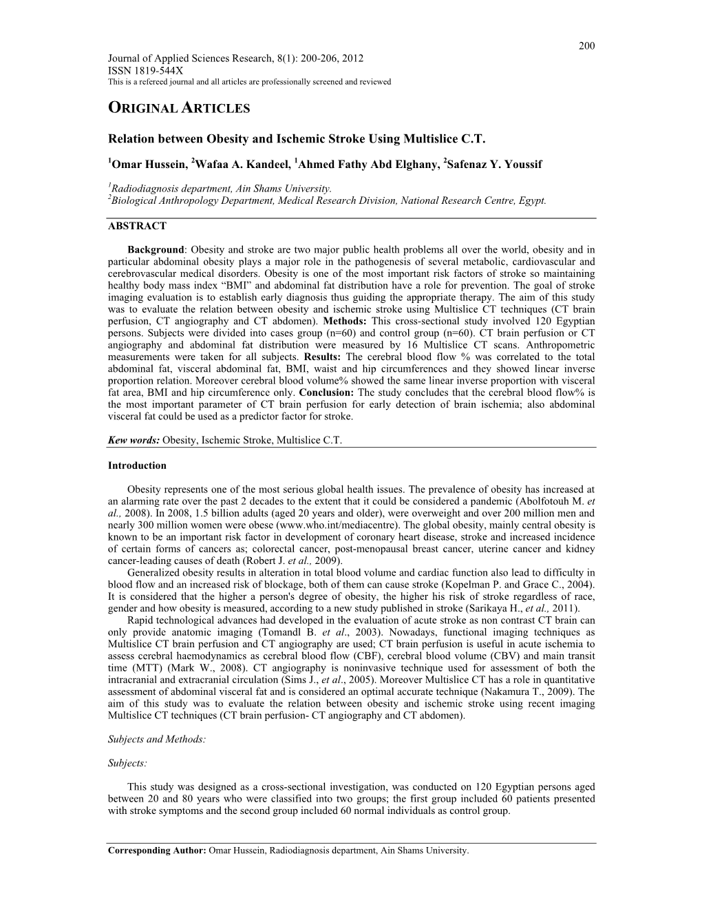 ORIGINAL ARTICLES Relation Between Obesity and Ischemic