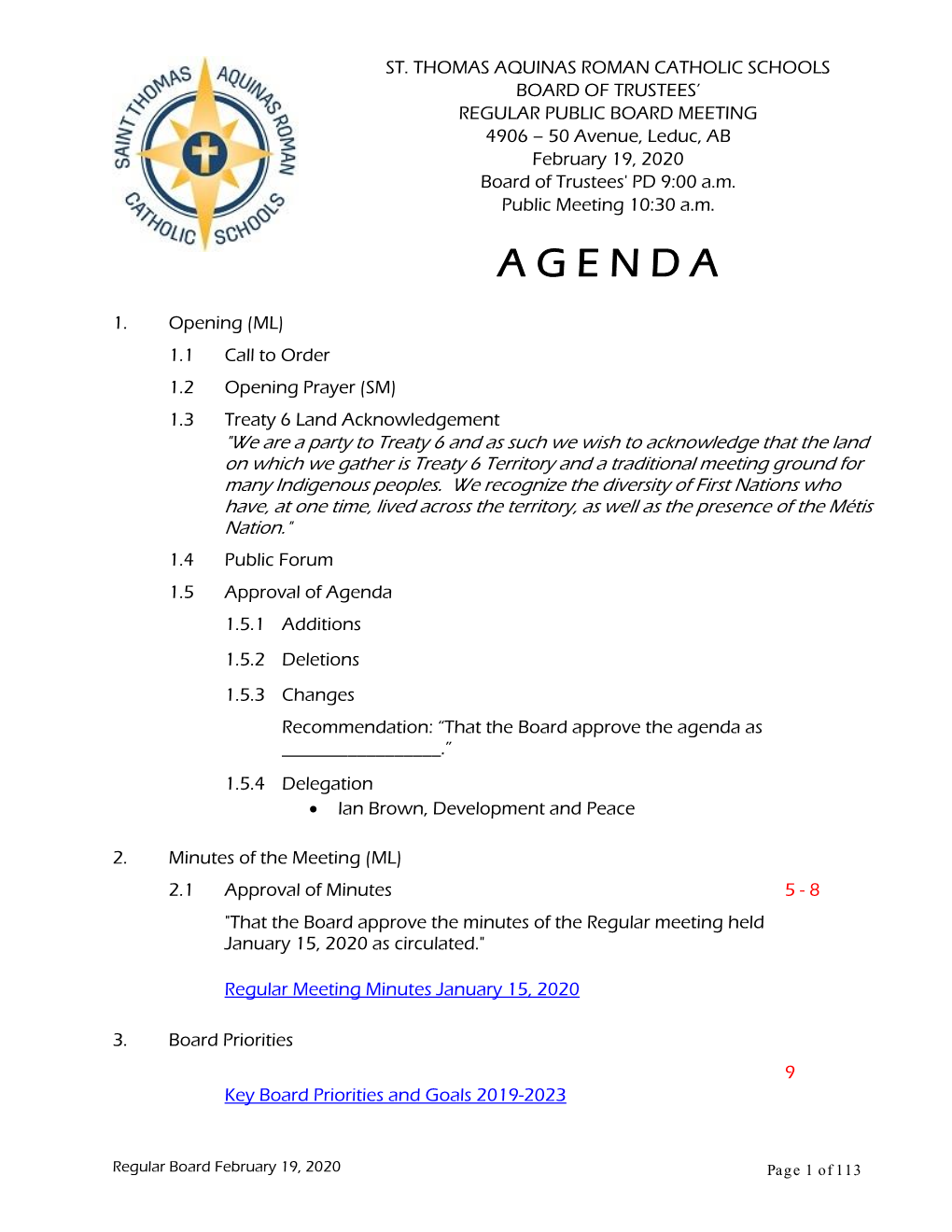 Regular Board February 19, 2020 Page 1 of 113 4