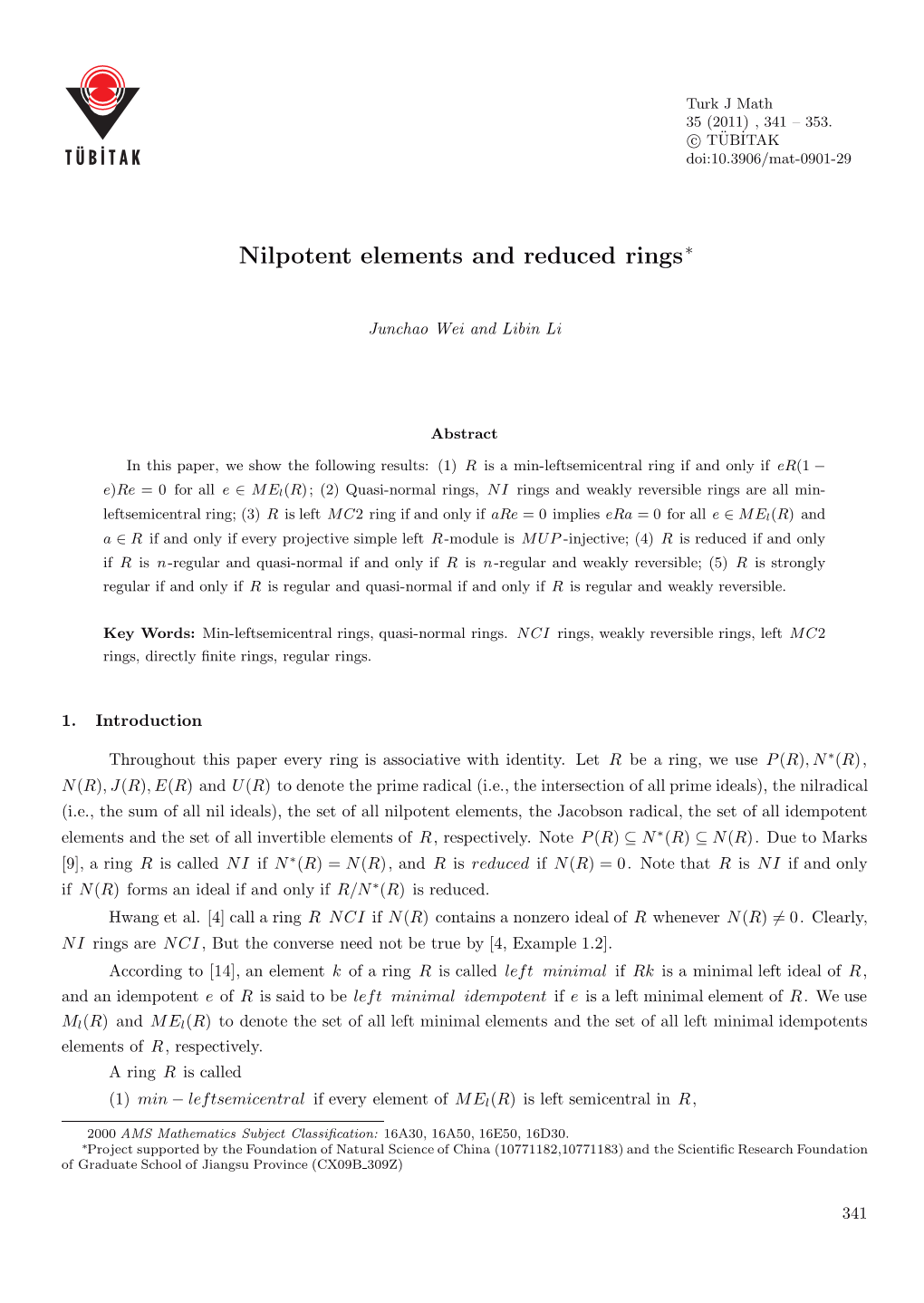 Nilpotent Elements and Reduced Rings∗