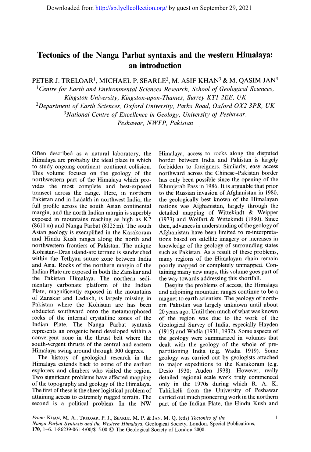 Tectonics of the Nanga Parbat Syntaxis and the Western Himalaya: an Introduction