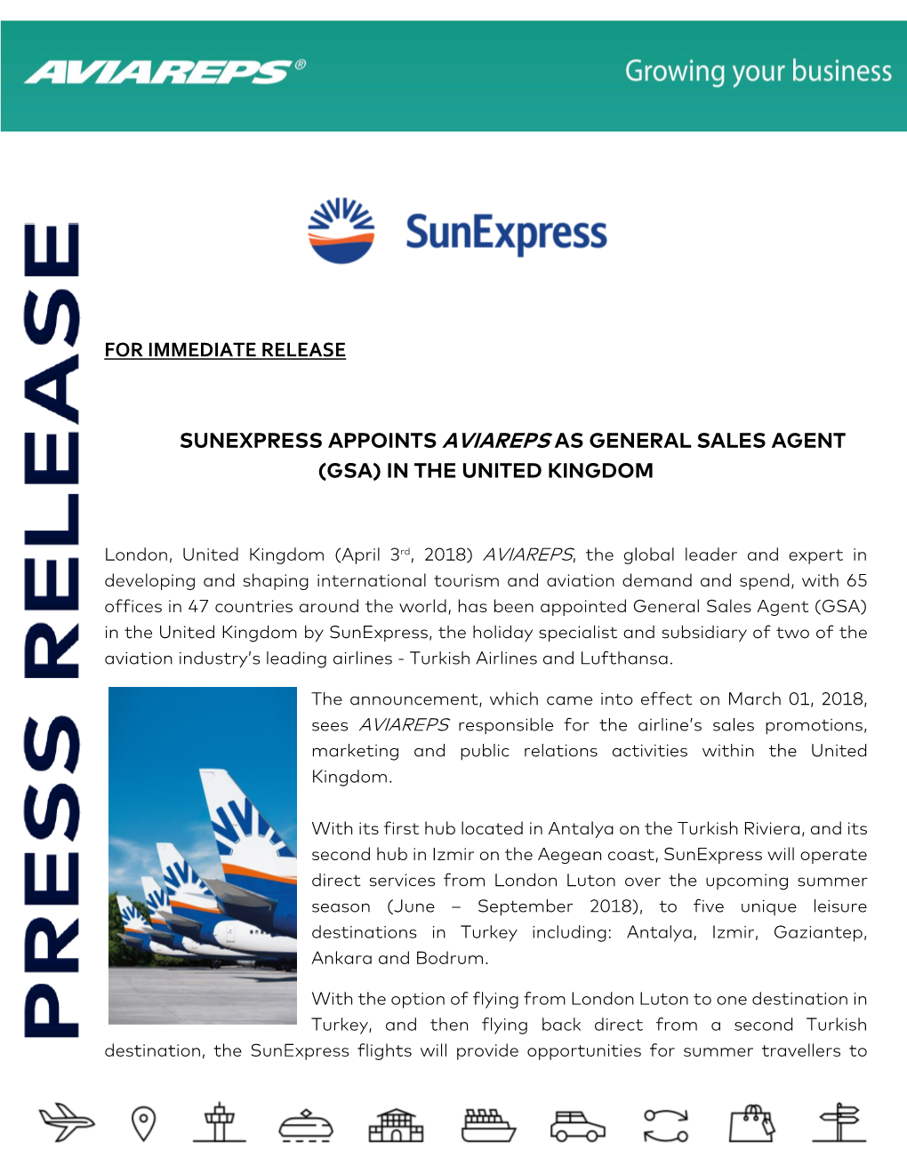 For Immediate Release Sunexpress Appoints Aviareps As General Sales