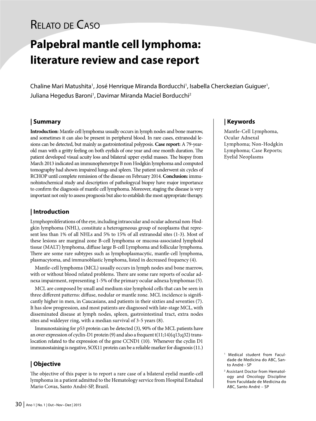 Palpebral Mantle Cell Lymphoma: Literature Review and Case Report