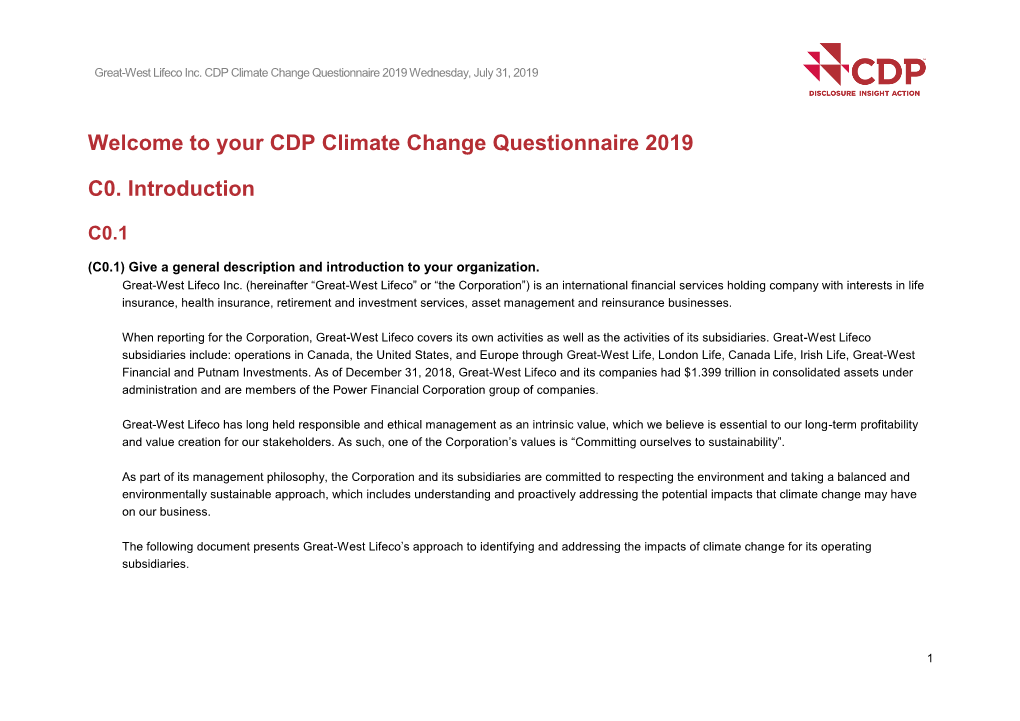 2019 CDP Climate Change Questionnaire