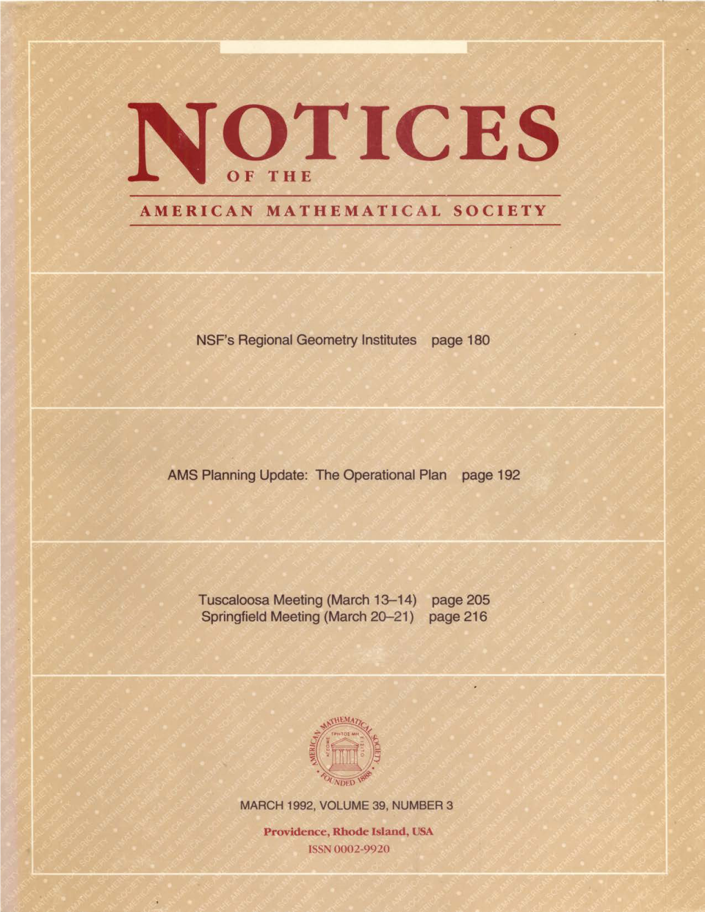 Notices of the American Mathematical Society Is Unteer and Staff Activities That Are Organized Mostly Through Its Committee Structure