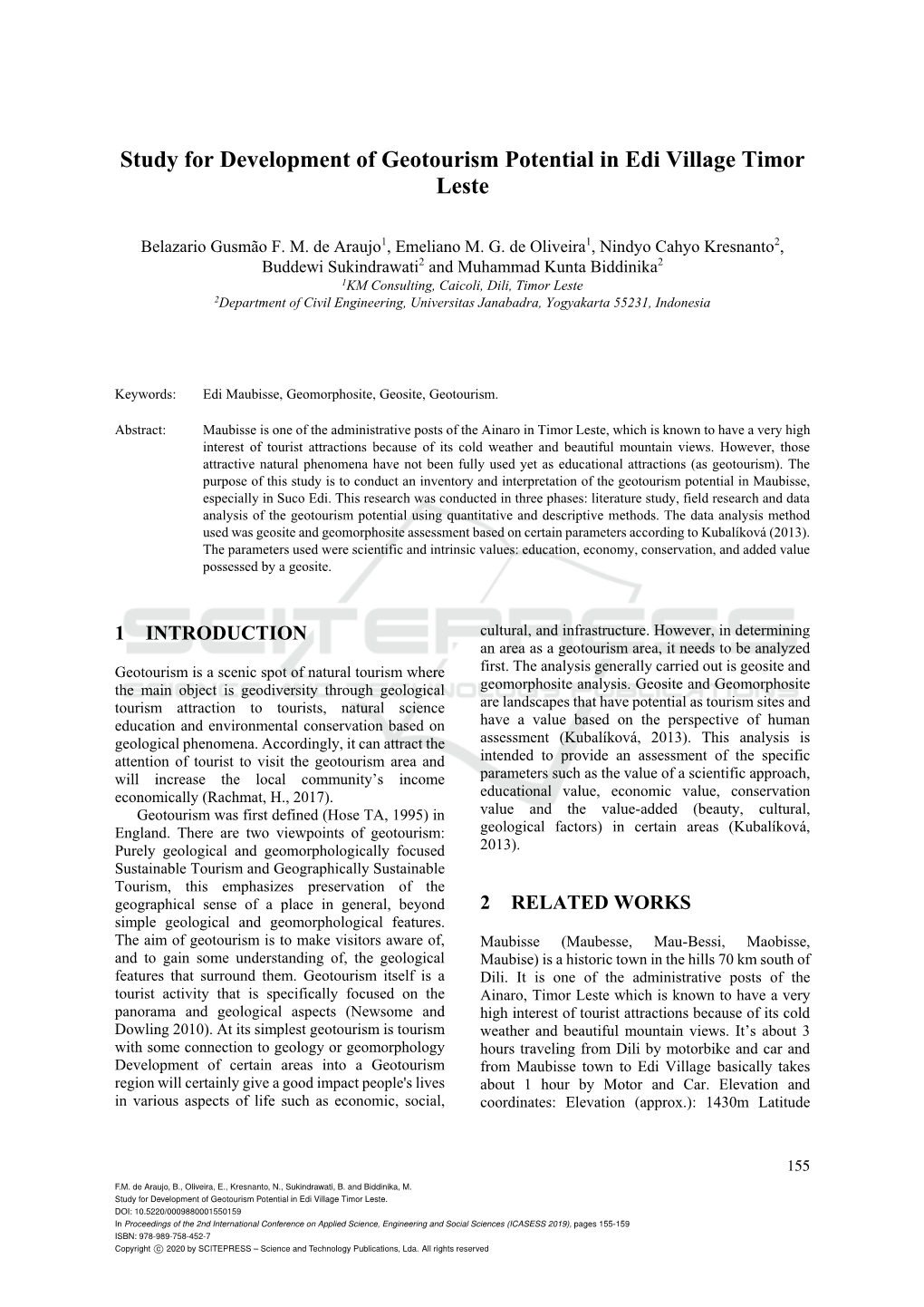 Study for Development of Geotourism Potential in Edi Village Timor Leste