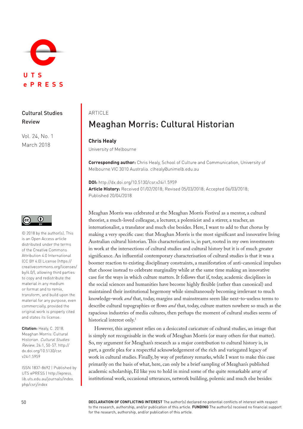 Meaghan Morris: Cultural Historian Vol