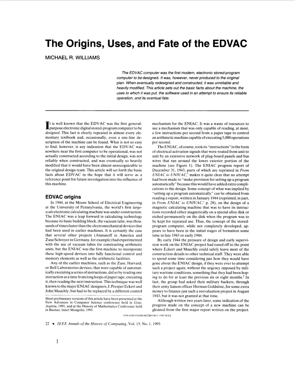 The Origins, Uses, and Fate of the EDVAC