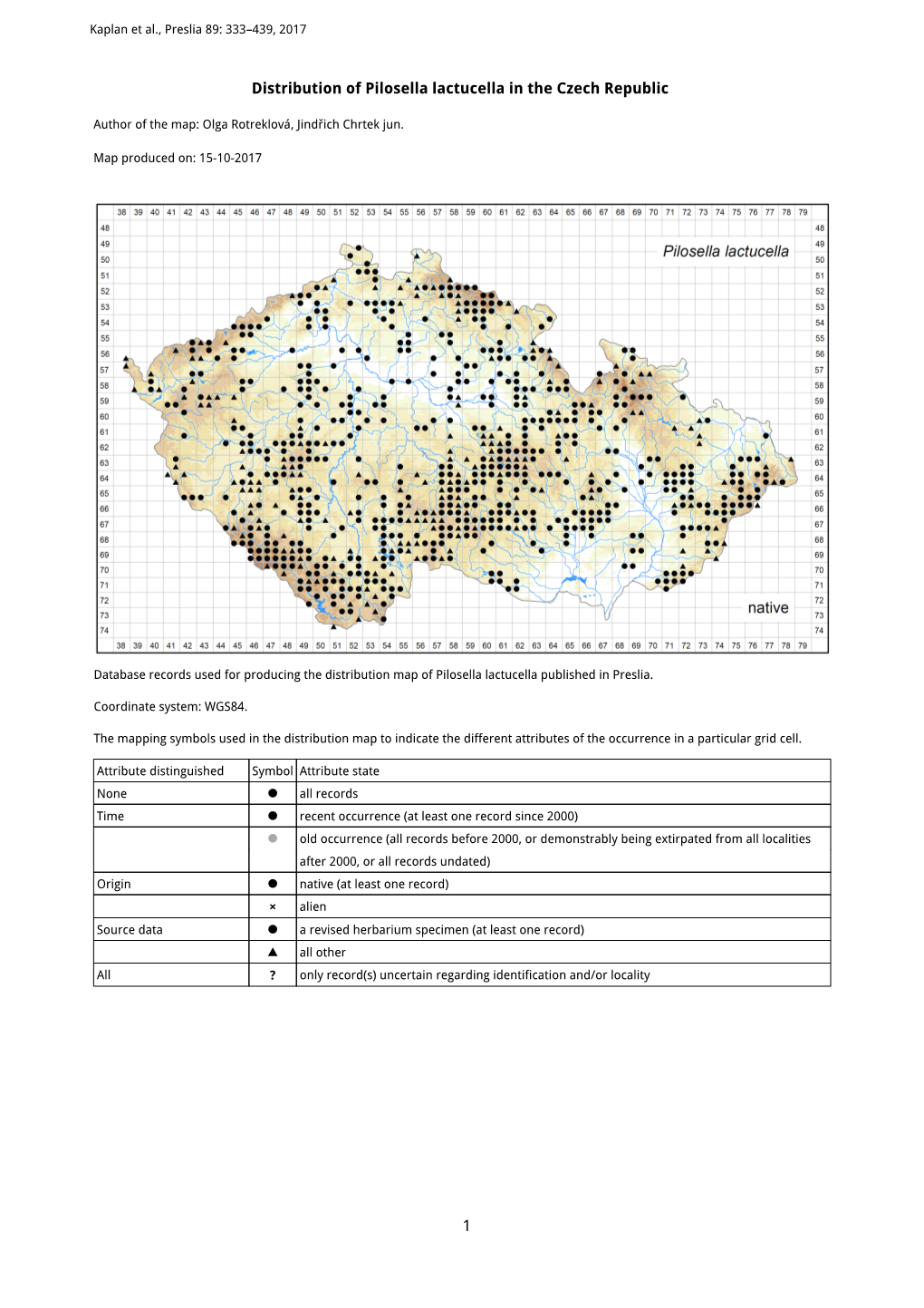 1 Distribution of Pilosella Lactucella in the Czech Republic