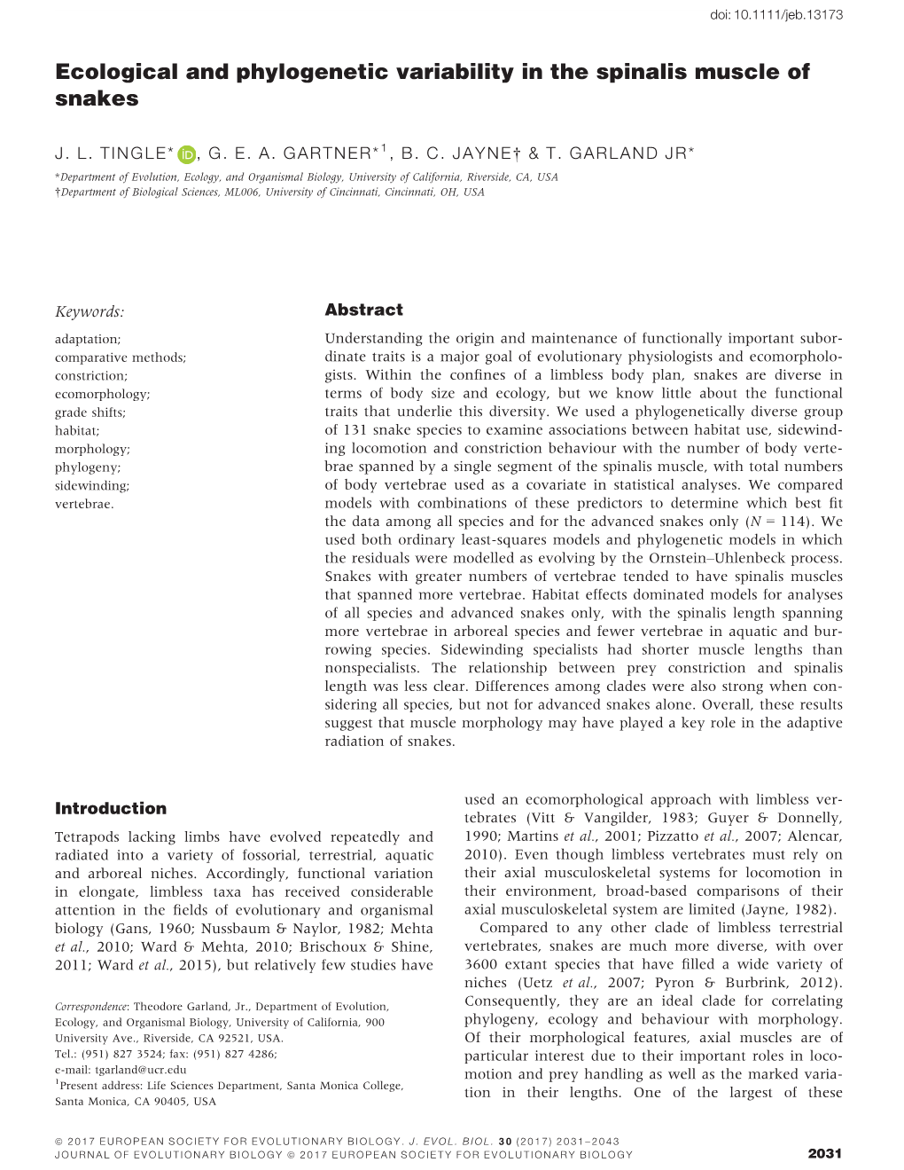 Ecological and Phylogenetic Variability in the Spinalis Muscle of Snakes