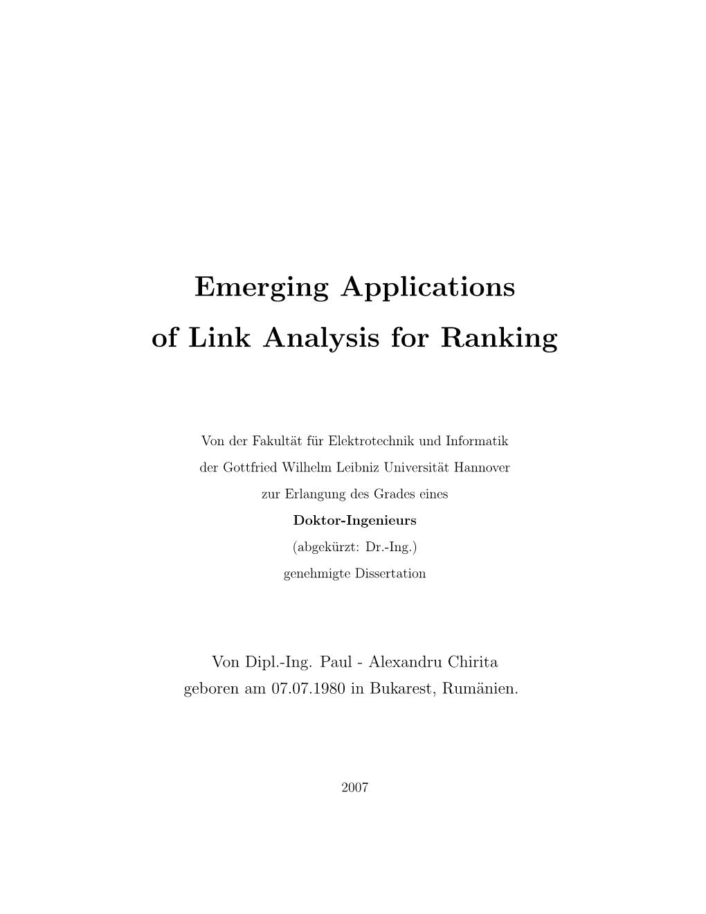 Emerging Applications of Link Analysis for Ranking