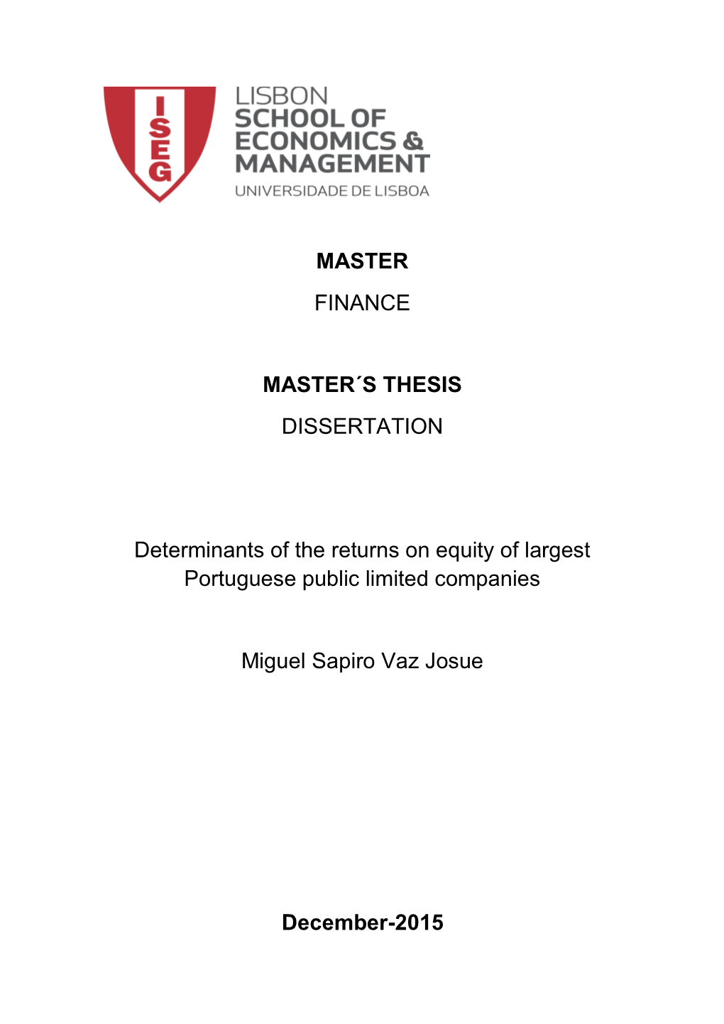 Master Finance Master´S Thesis Dissertation