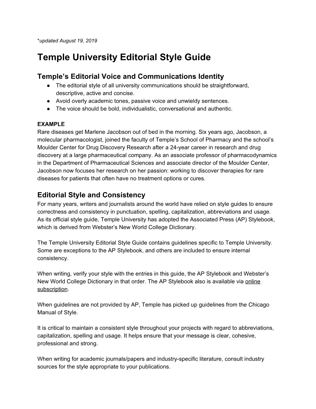 Temple University Editorial Style Guide