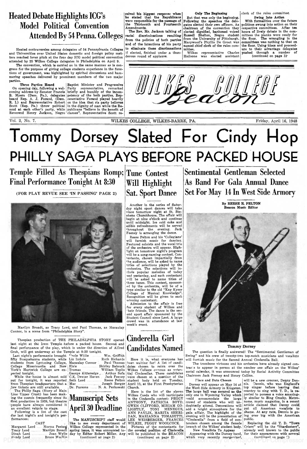 Tommy Dorsey Slated for Cindy