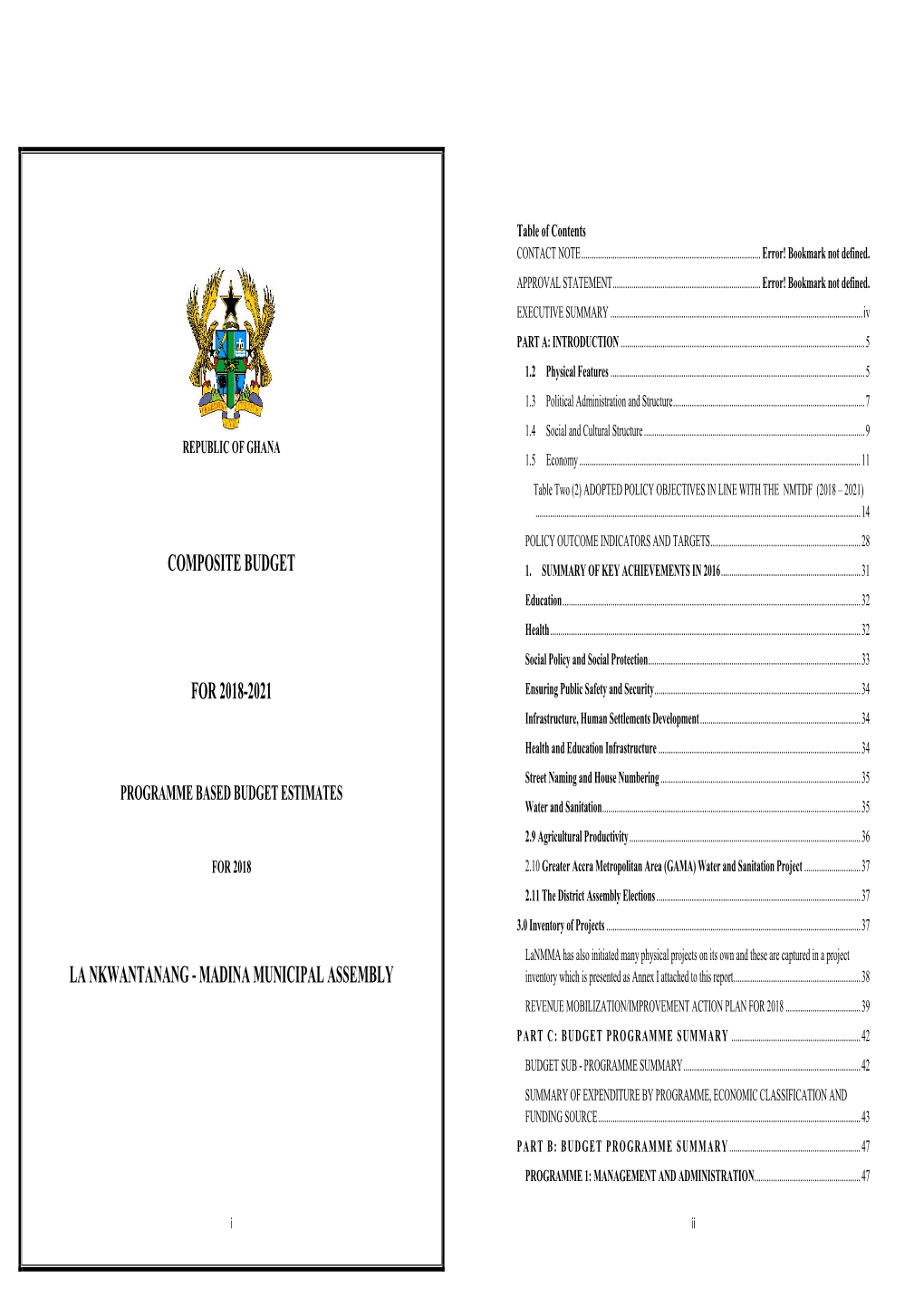 Composite Budget for 2018-2021 La Nkwantanang