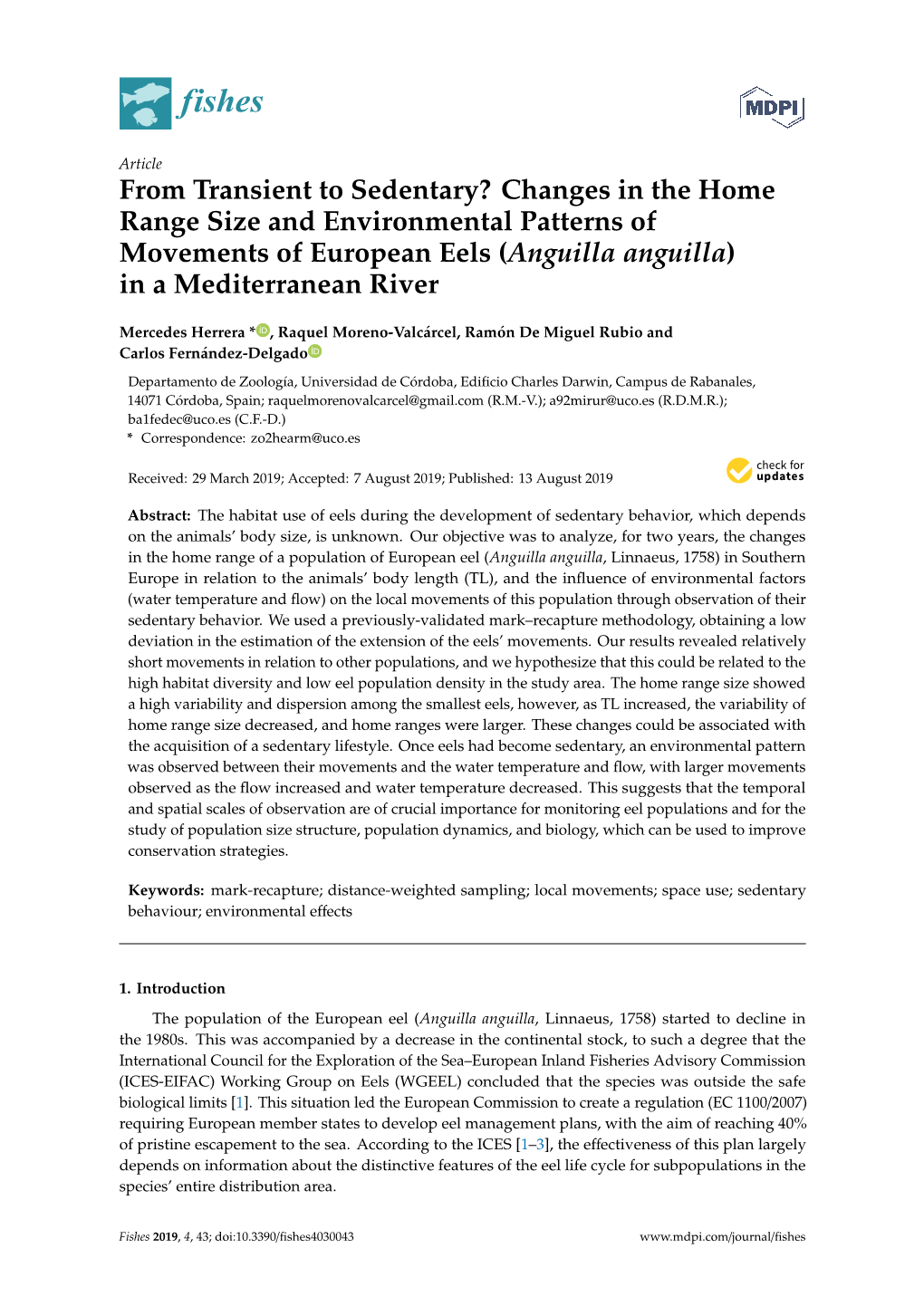 Changes in the Home Range Size and Environmental Patterns of Movements of European Eels (Anguilla Anguilla) in a Mediterranean River
