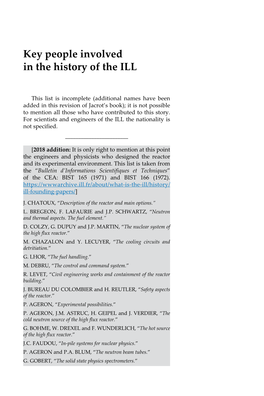 Key People Involved in the History of the ILL