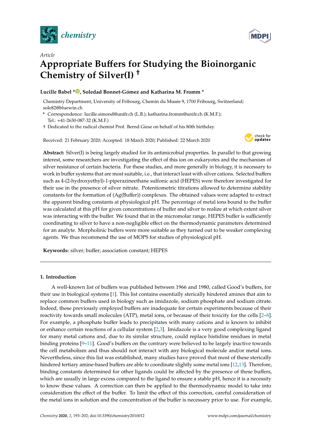 Appropriate Buffers for Studying the Bioinorganic Chemistry of Silver(I)