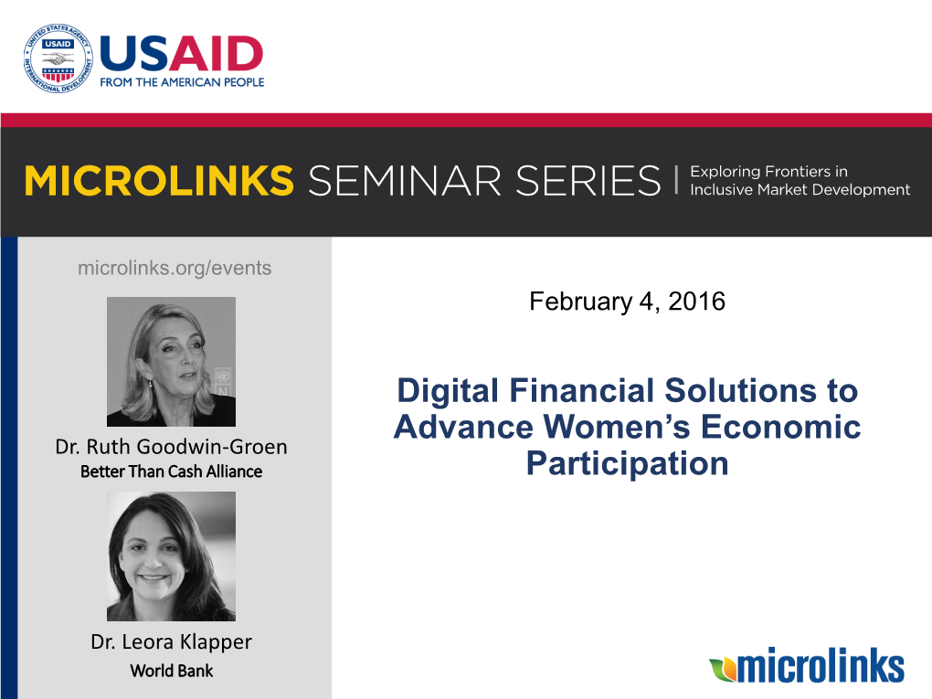 Digital Financial Solutions to Advance Women's Economic Participation