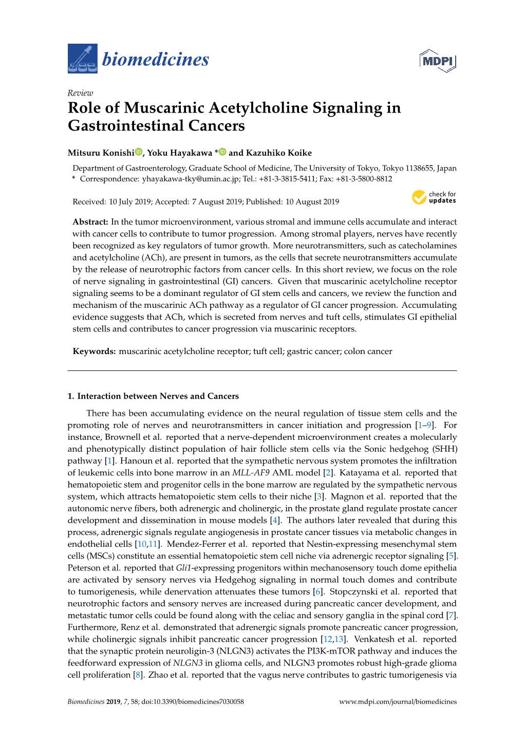 Role of Muscarinic Acetylcholine Signaling in Gastrointestinal Cancers