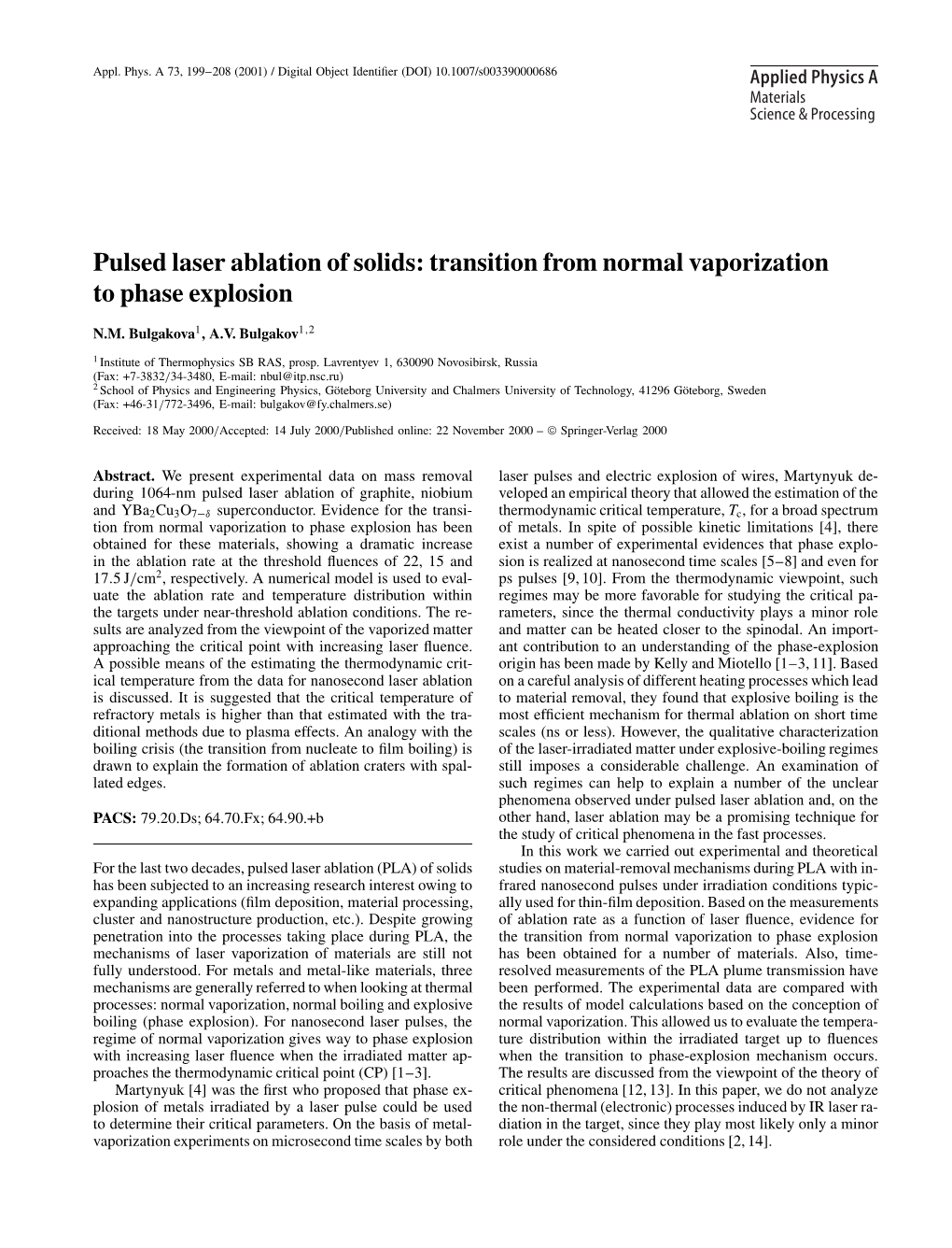 Pulsed Laser Ablation of Solids: Transition from Normal Vaporization to Phase Explosion