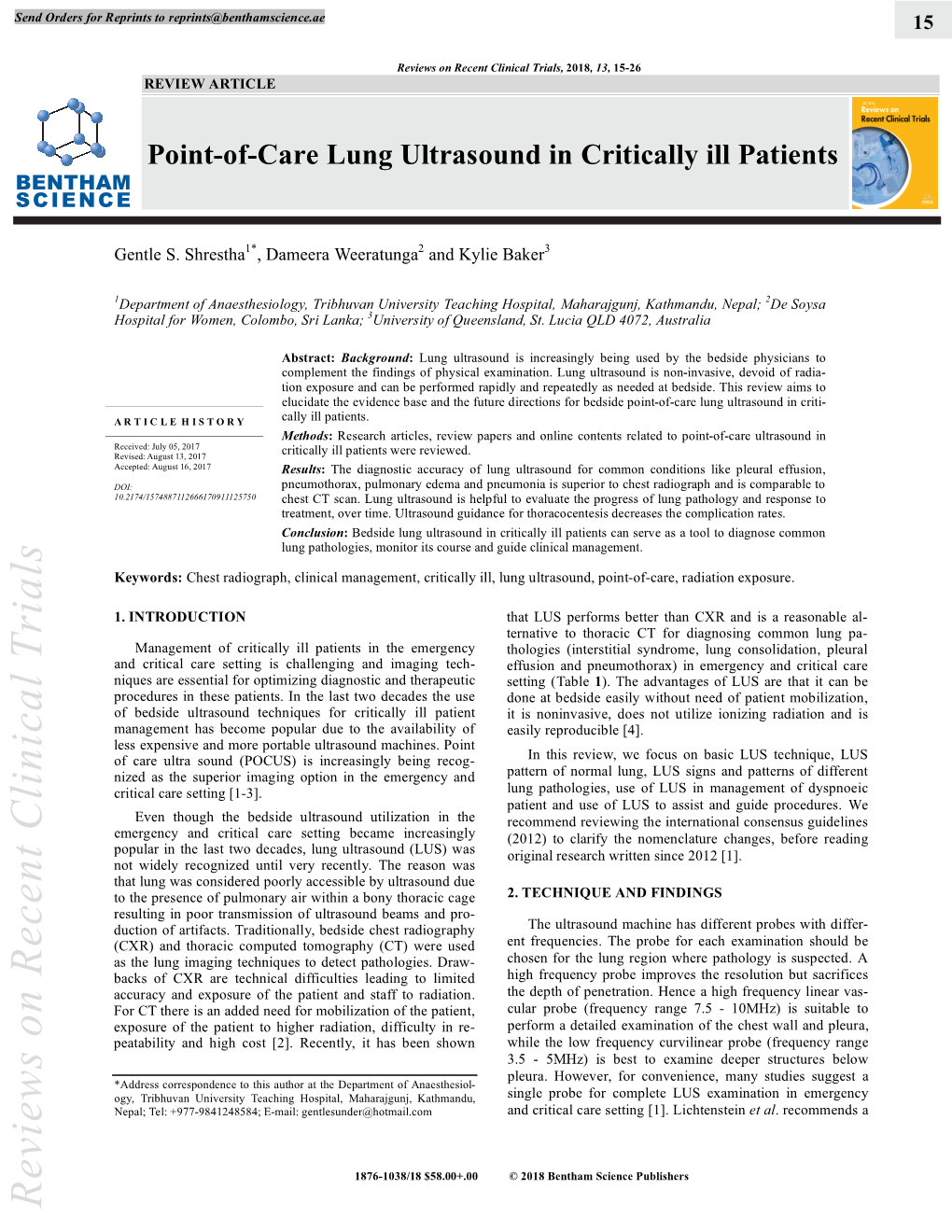 Point-Of-Care Lung Ultrasound in Critically Ill Patients