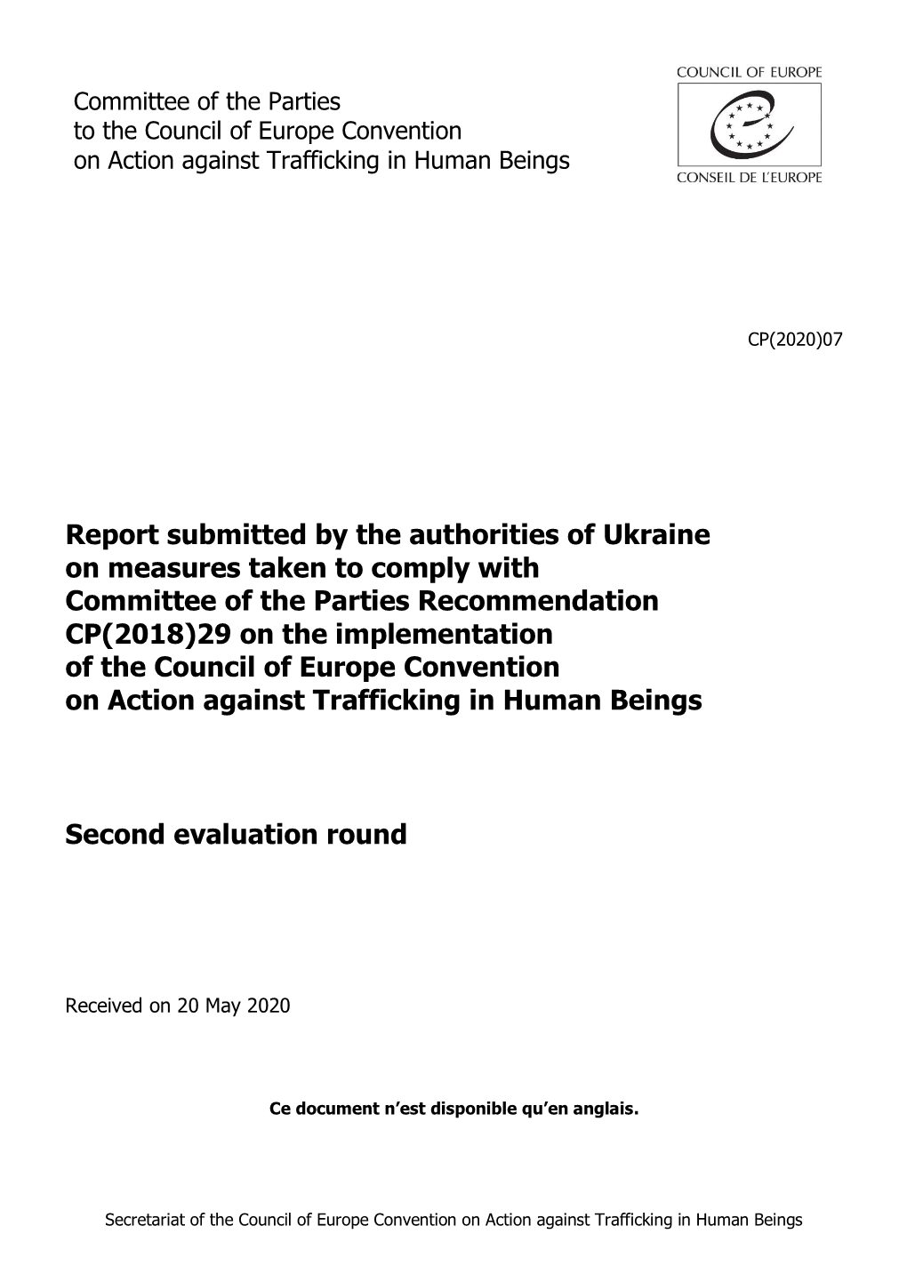 Report Submitted by the Authorities of Ukraine on Measures Taken To
