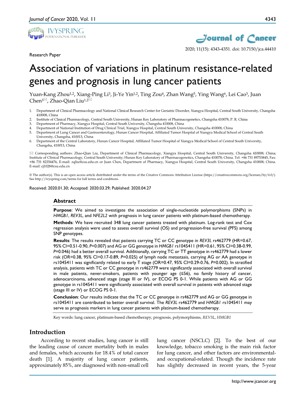 Association of Variations in Platinum Resistance-Related Genes And
