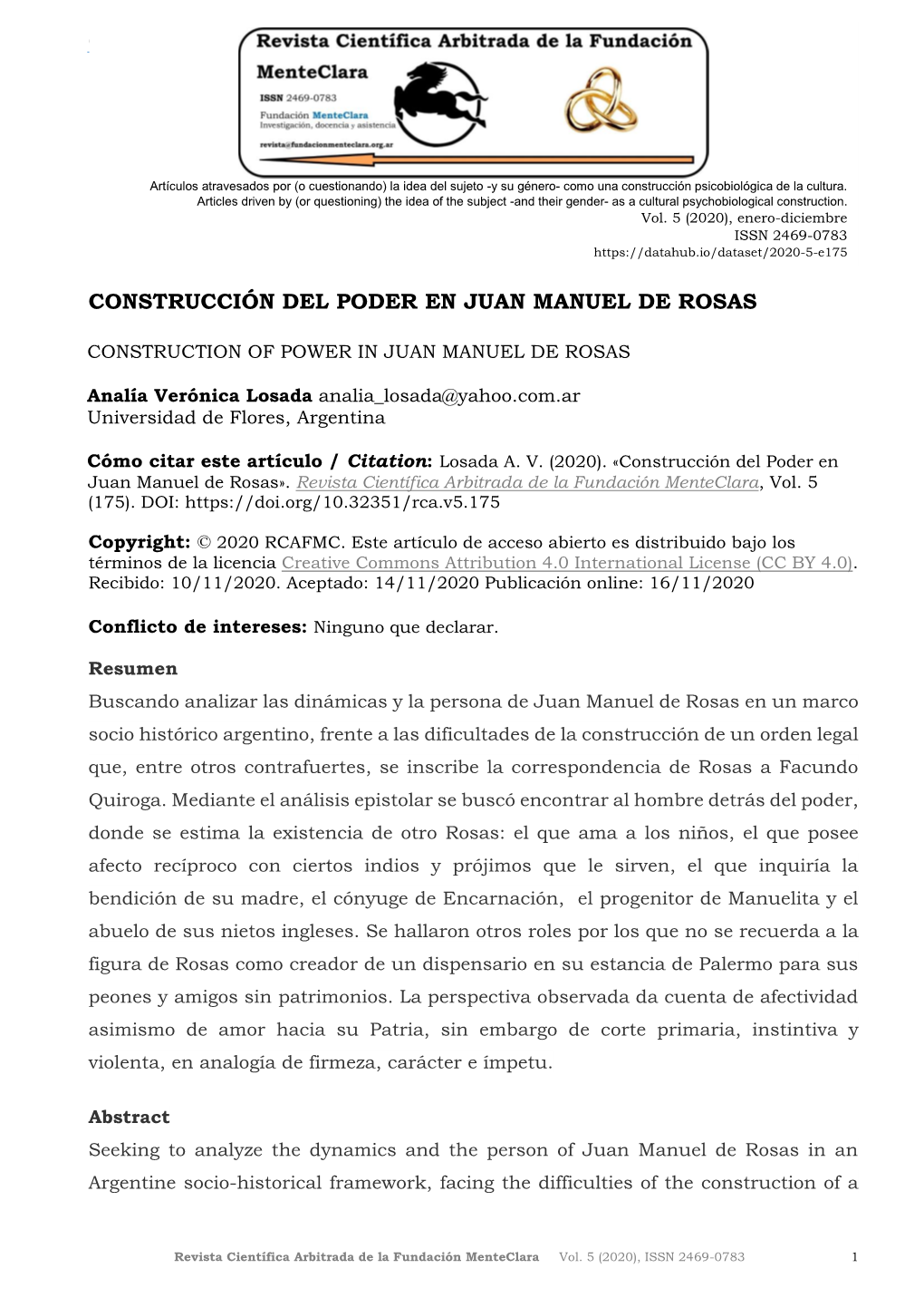 Construcción Del Poder En Juan Manuel De Rosas Analia Verónica Losada