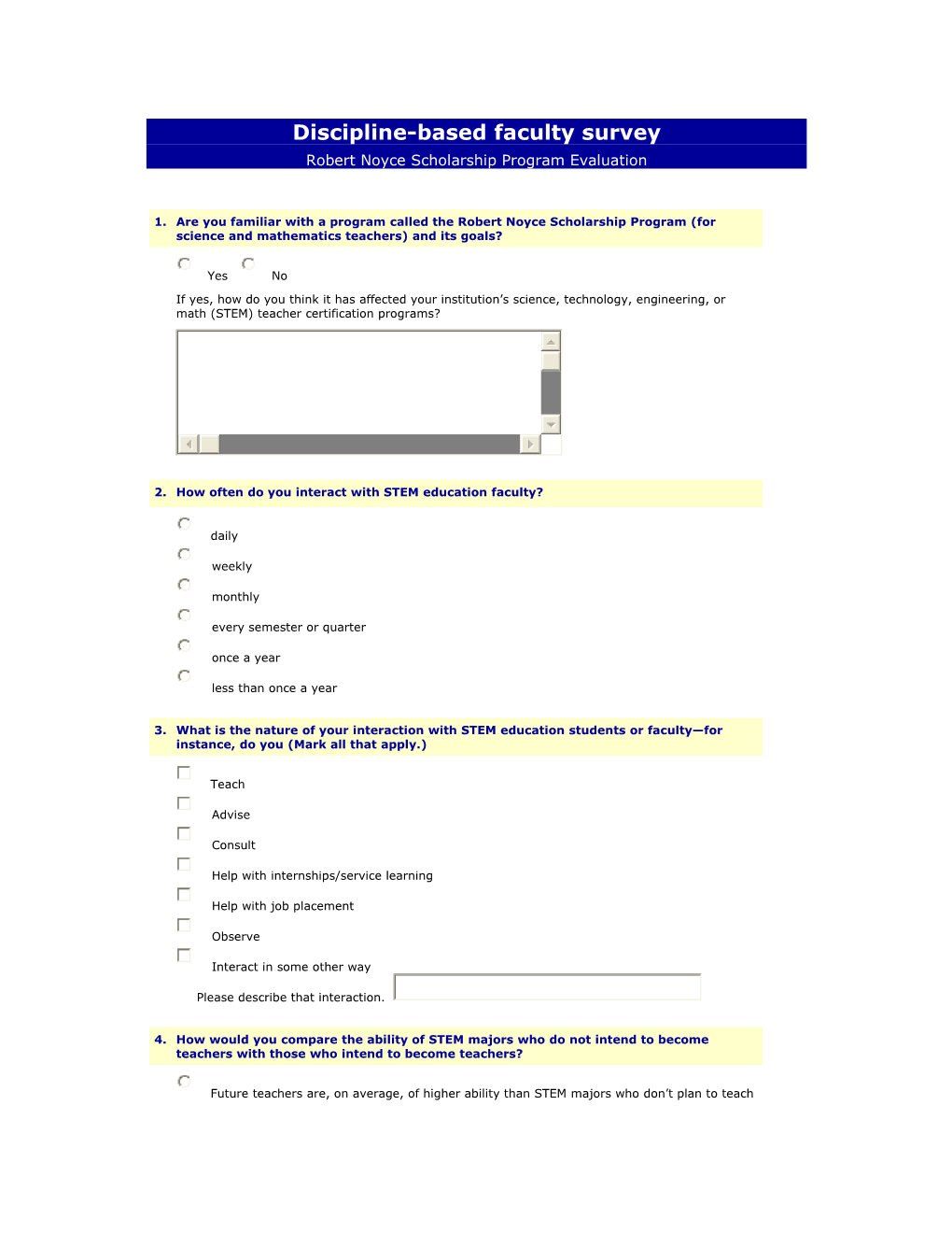 Discipline-Based Faculty Survey