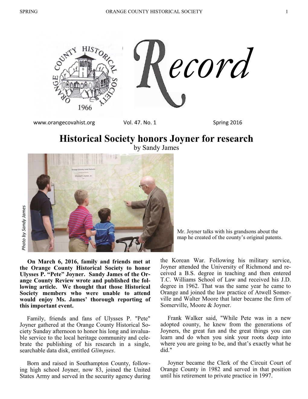 Historical Society Honors Joyner for Research