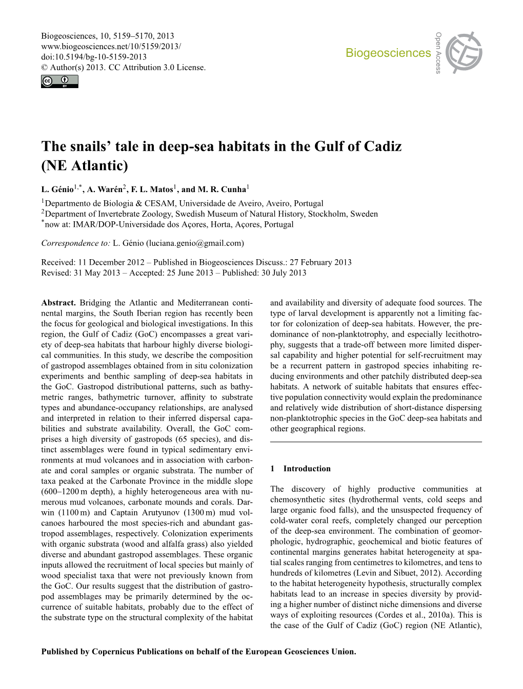 The Snails' Tale in Deep-Sea Habitats in the Gulf of Cadiz