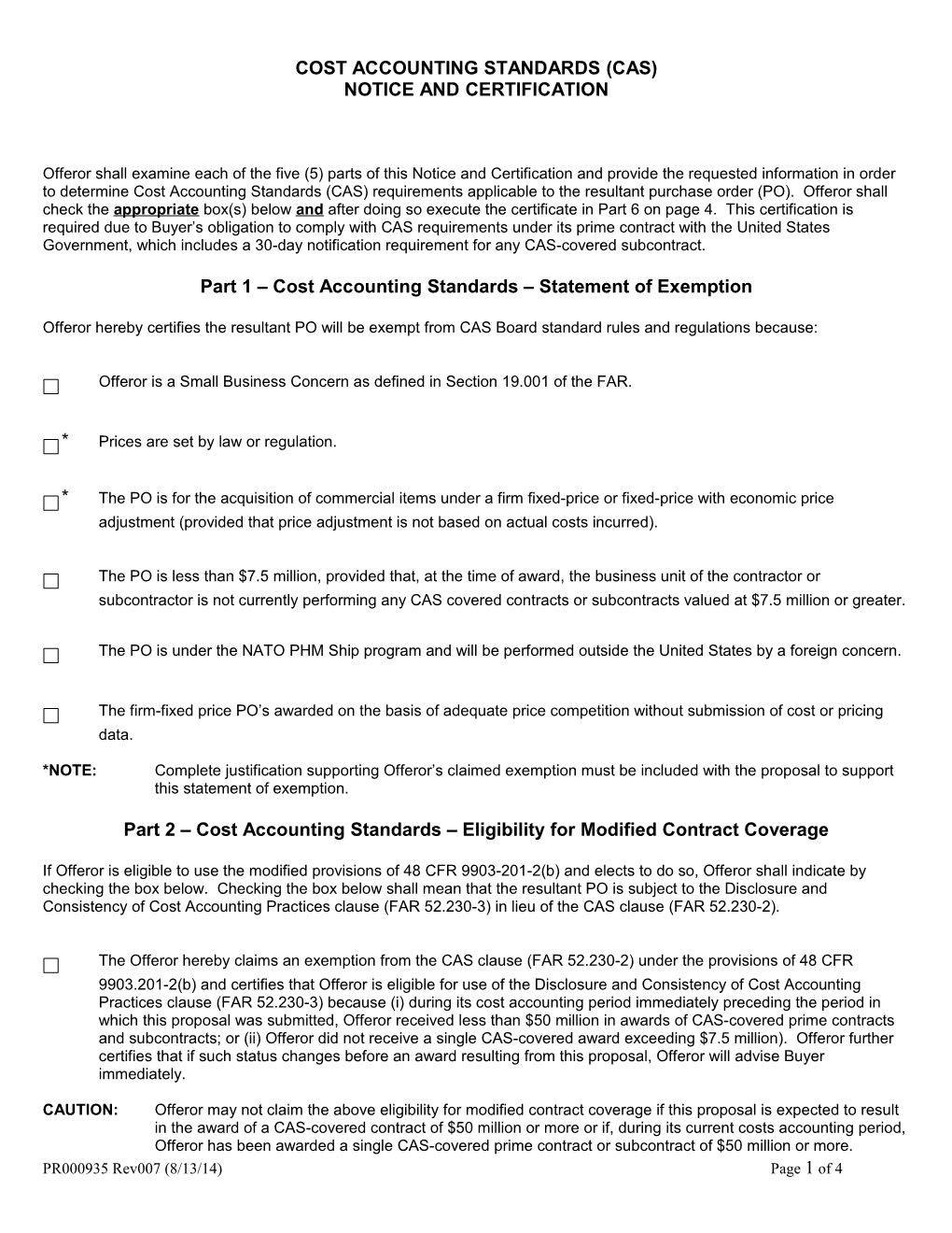 Cost Accounting Standards (Cas)