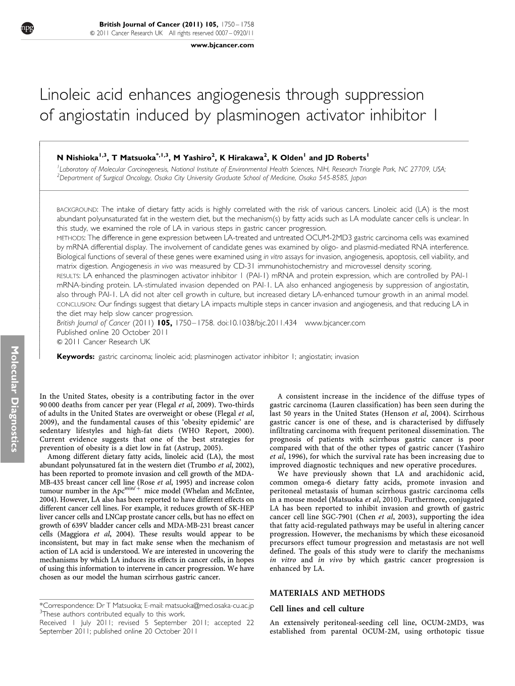 Linoleic Acid Enhances Angiogenesis Through Suppression of Angiostatin Induced by Plasminogen Activator Inhibitor 1