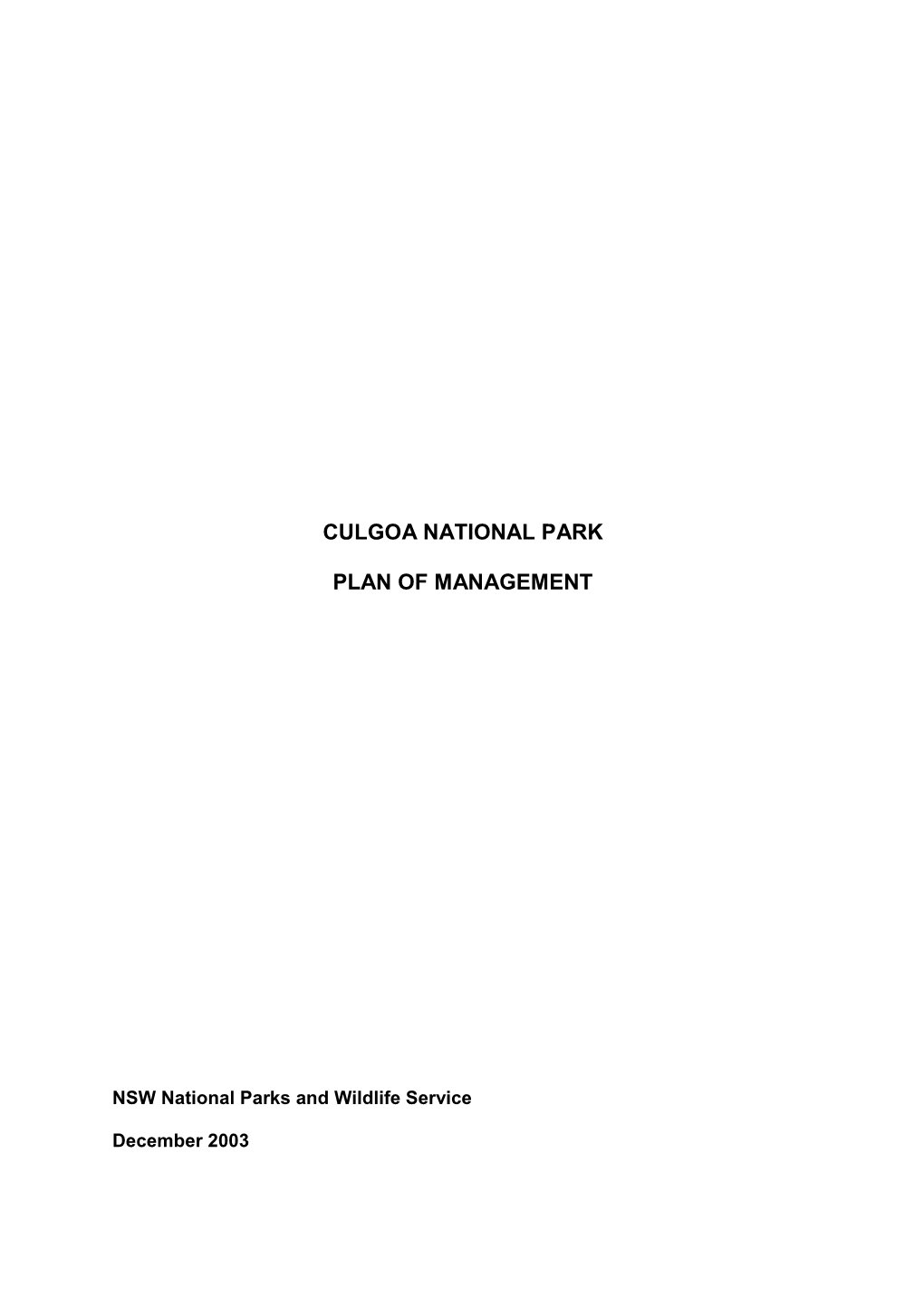 Culgoa National Park Plan of Management