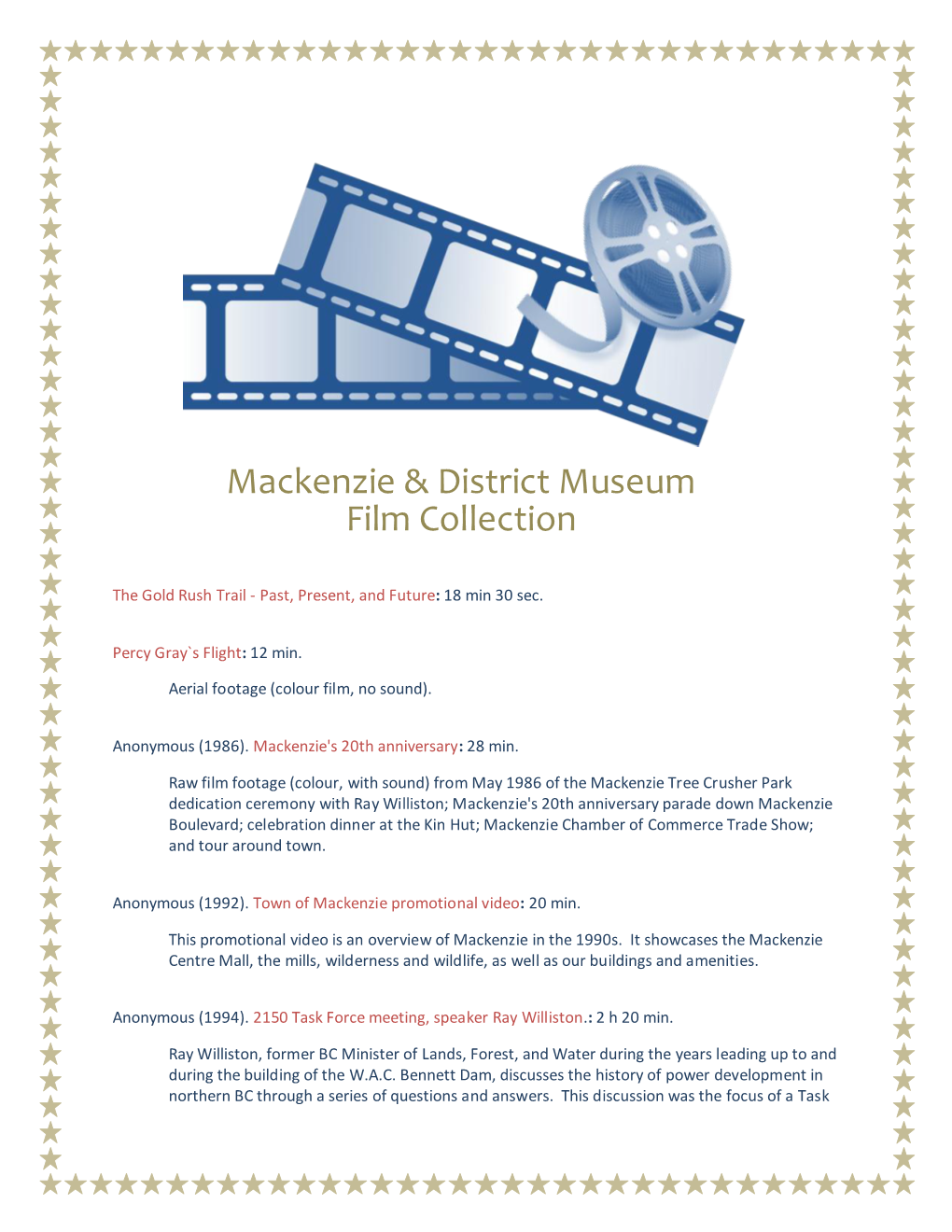 Mackenzie & District Museum Film Collection