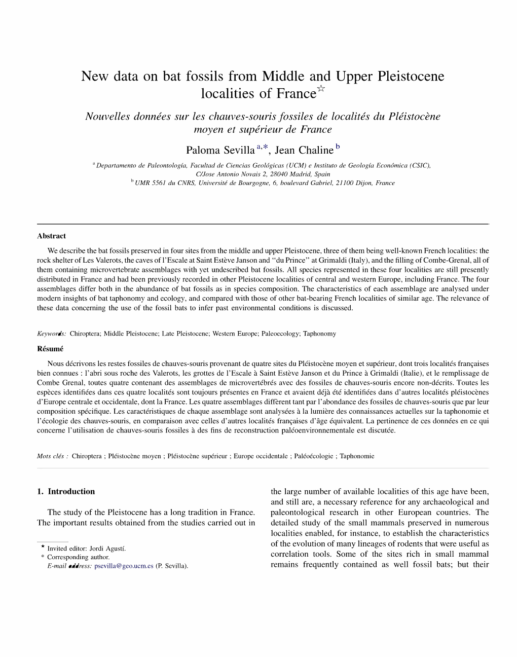 New Data on Bat Fossils from Middle and Upper Pleistocene Localities of France *