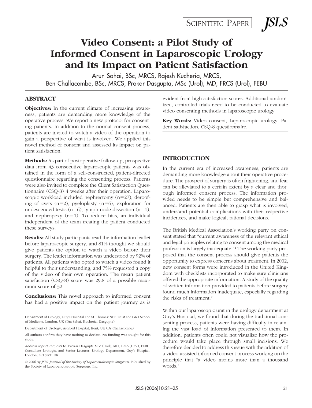 A Pilot Study of Informed Consent in Laparoscopic