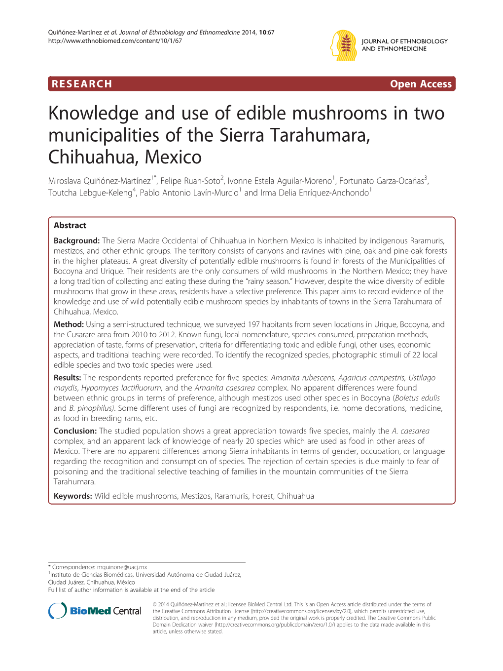 Knowledge and Use of Edible Mushrooms in Two Municipalities Of