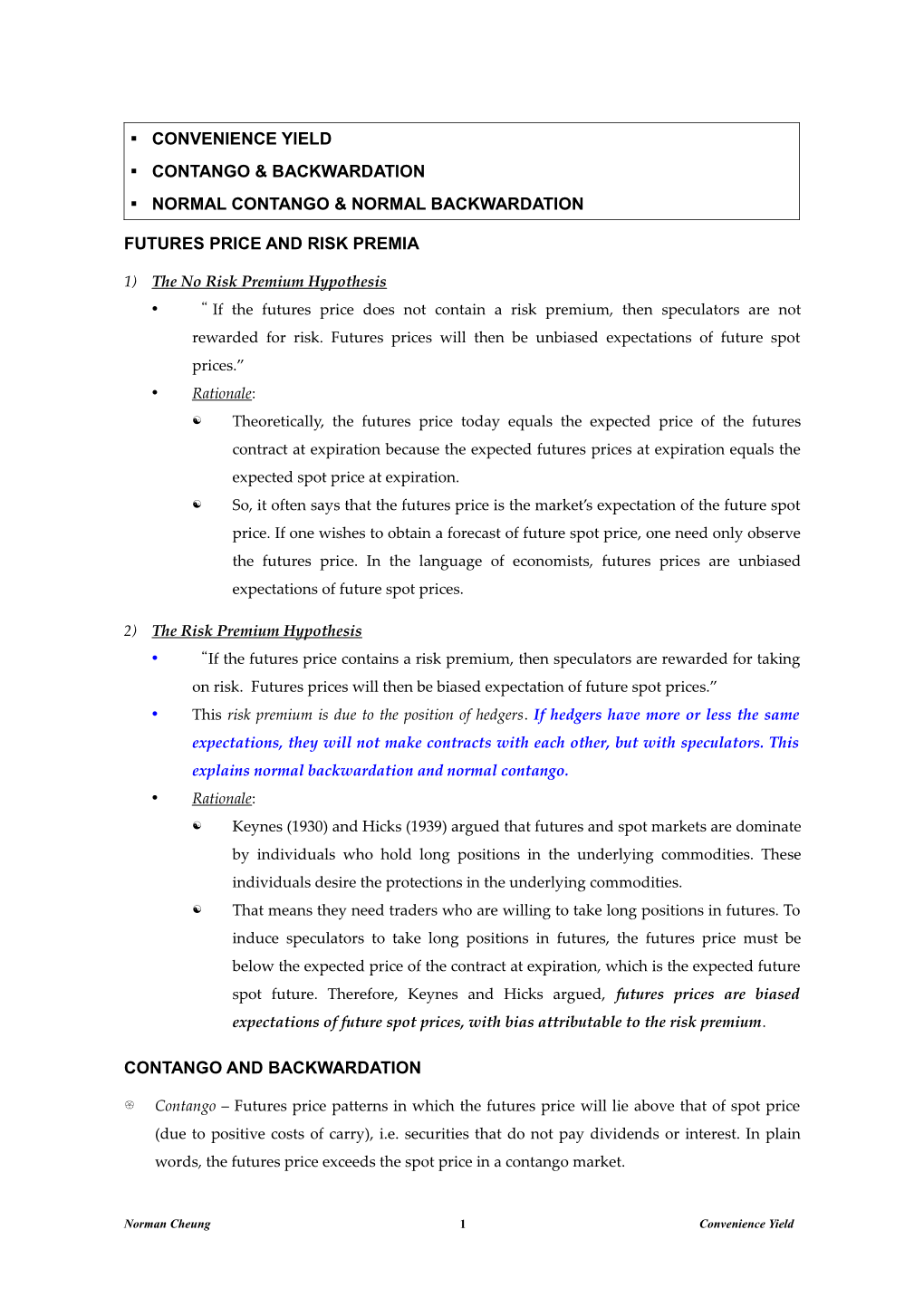 The Theory of Normal Backwardation