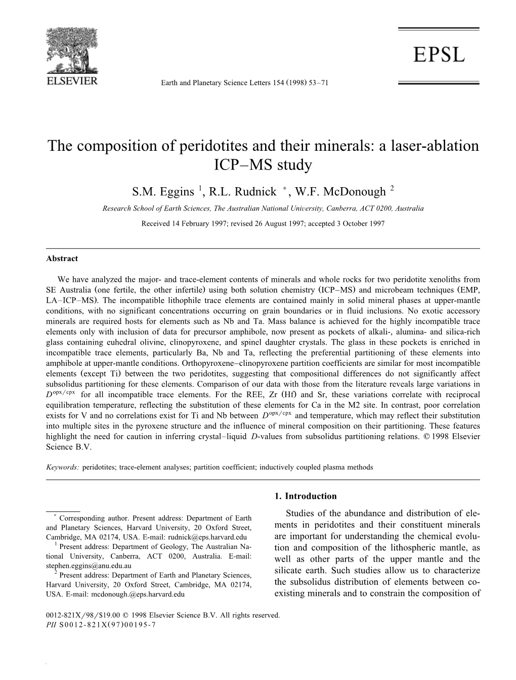 The Composition of Peridotites and Their Minerals: a Laser-Ablation ICP±MS Study