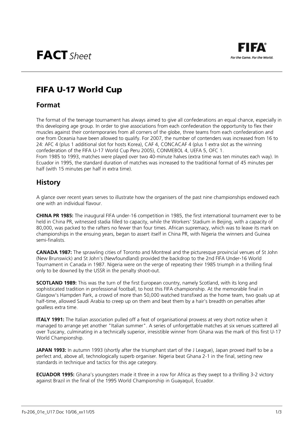 Factsheet FIFA U-17 World