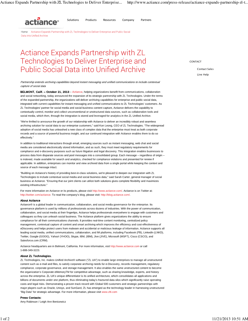 Actiance Expands Partnership with ZL Technologies to Deliver Enterprise