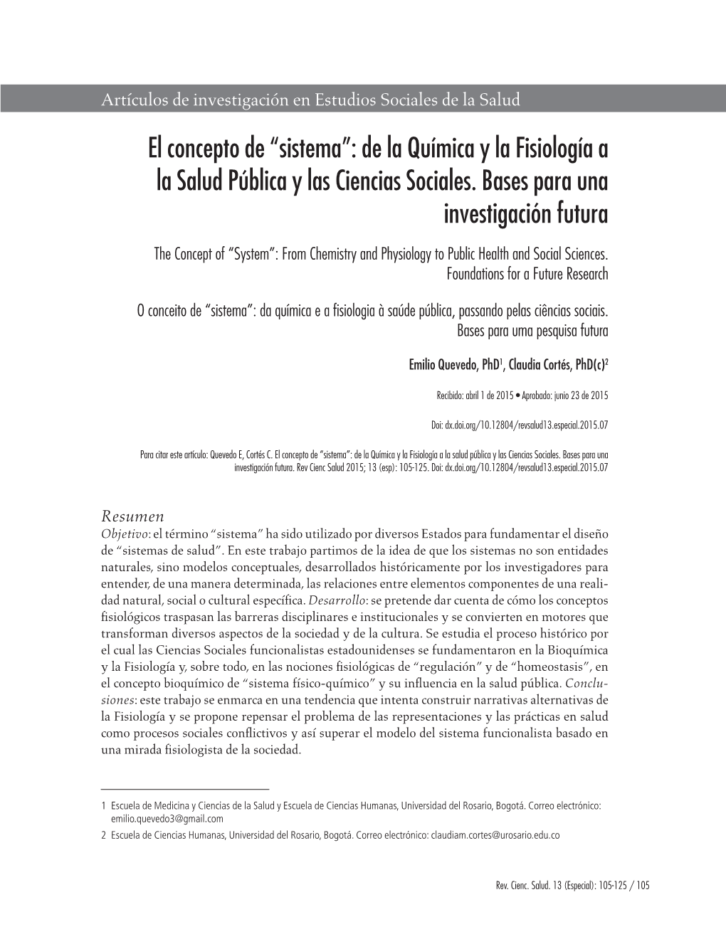 “Sistema”: De La Química Y La Fisiología a La Salud Pública Y Las Ciencias Sociales