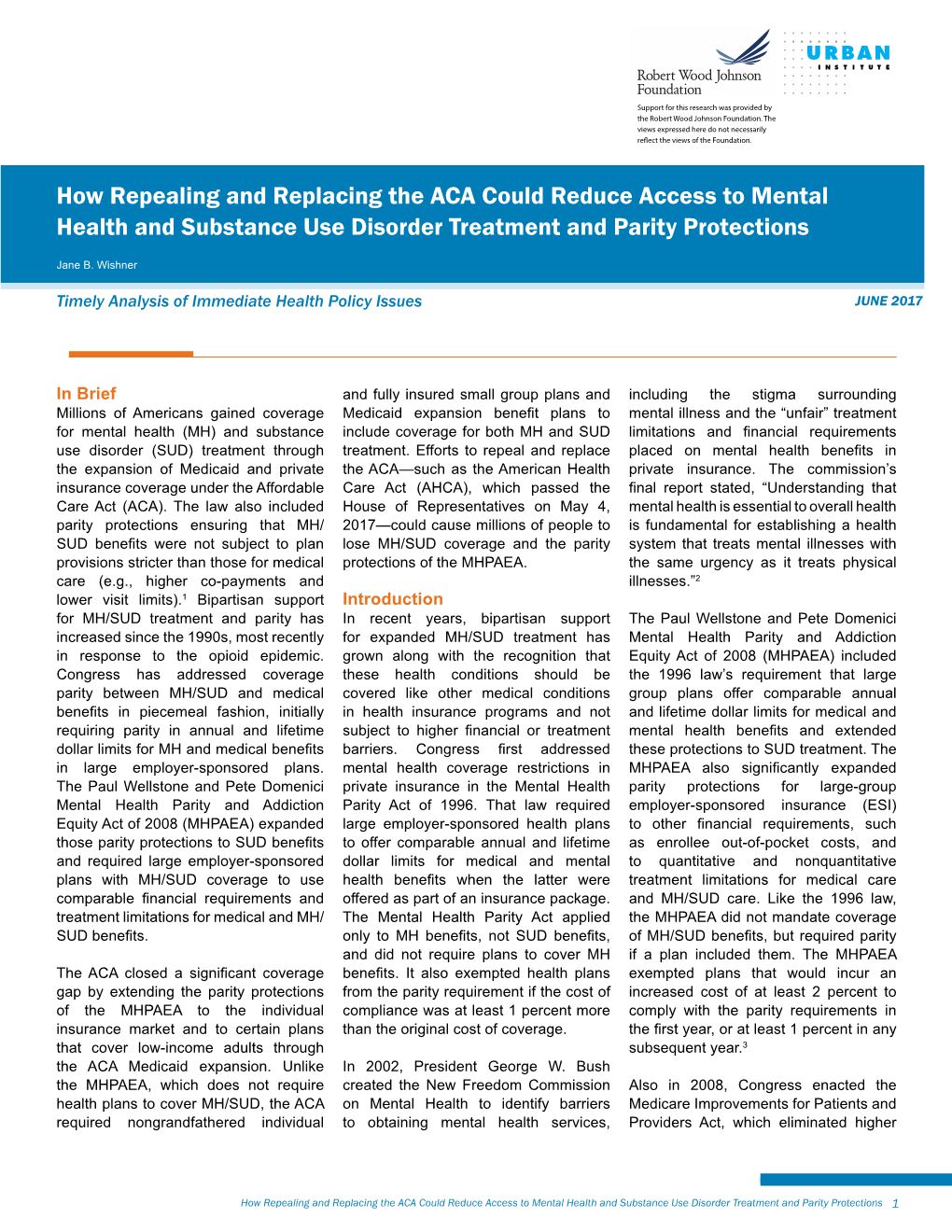 How Repealing and Replacing the ACA Could Reduce Access to Mental Health and Substance Use Disorder Treatment and Parity Protections